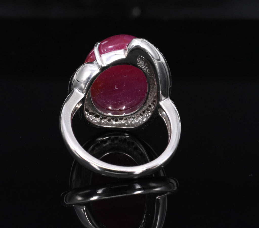RARE! 20.02ct Natural Double Star Ruby & 0.45ct Diamond 18K Gold Ring, Size 6.25