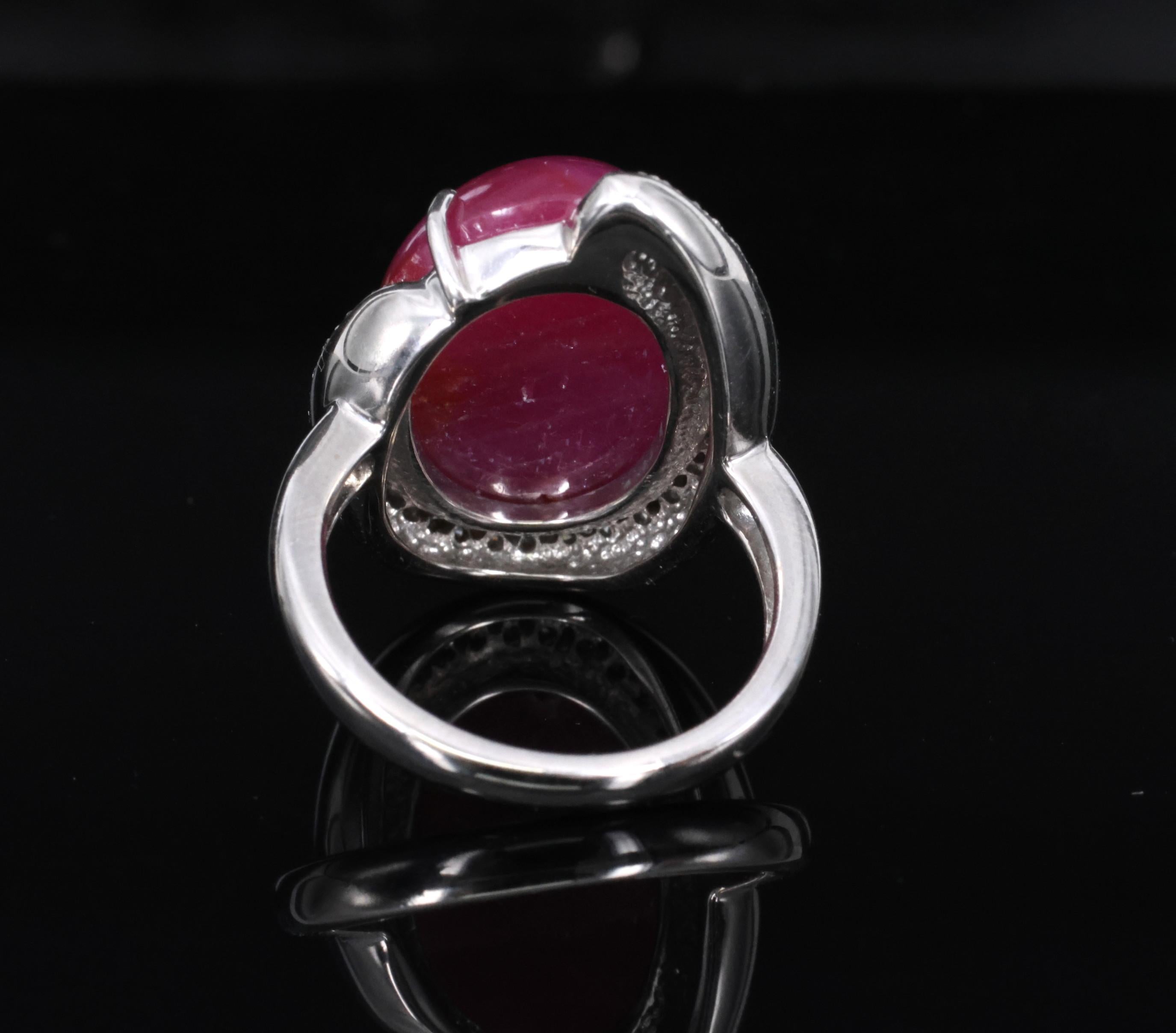 RARE! 20.02ct Natural Double Star Ruby & 0.45ct Diamond 18K Gold Ring, Size 6.25