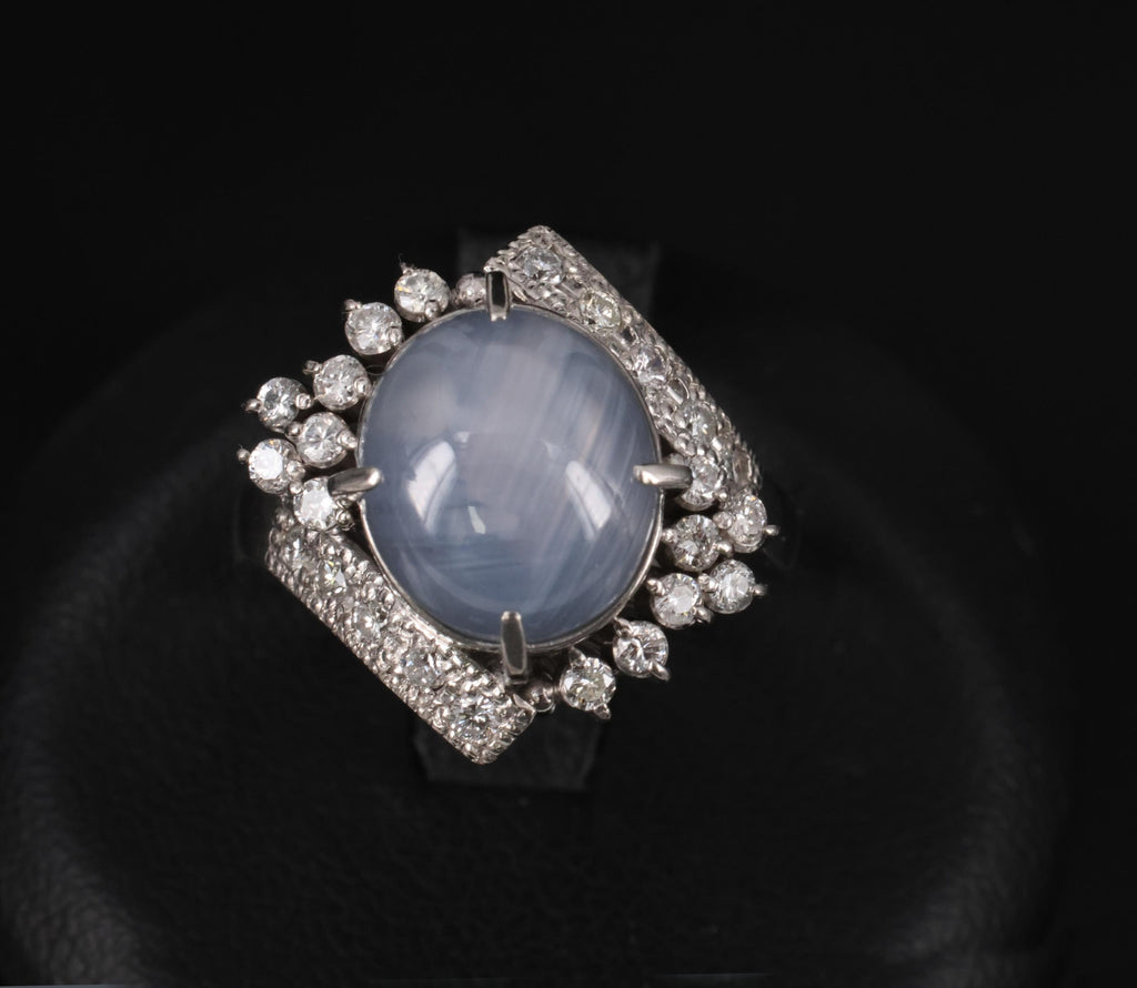 Fine 7.74ct Natural Untreated Star Sapphire &0.48ct Diamond Platinum Ring Size 7
