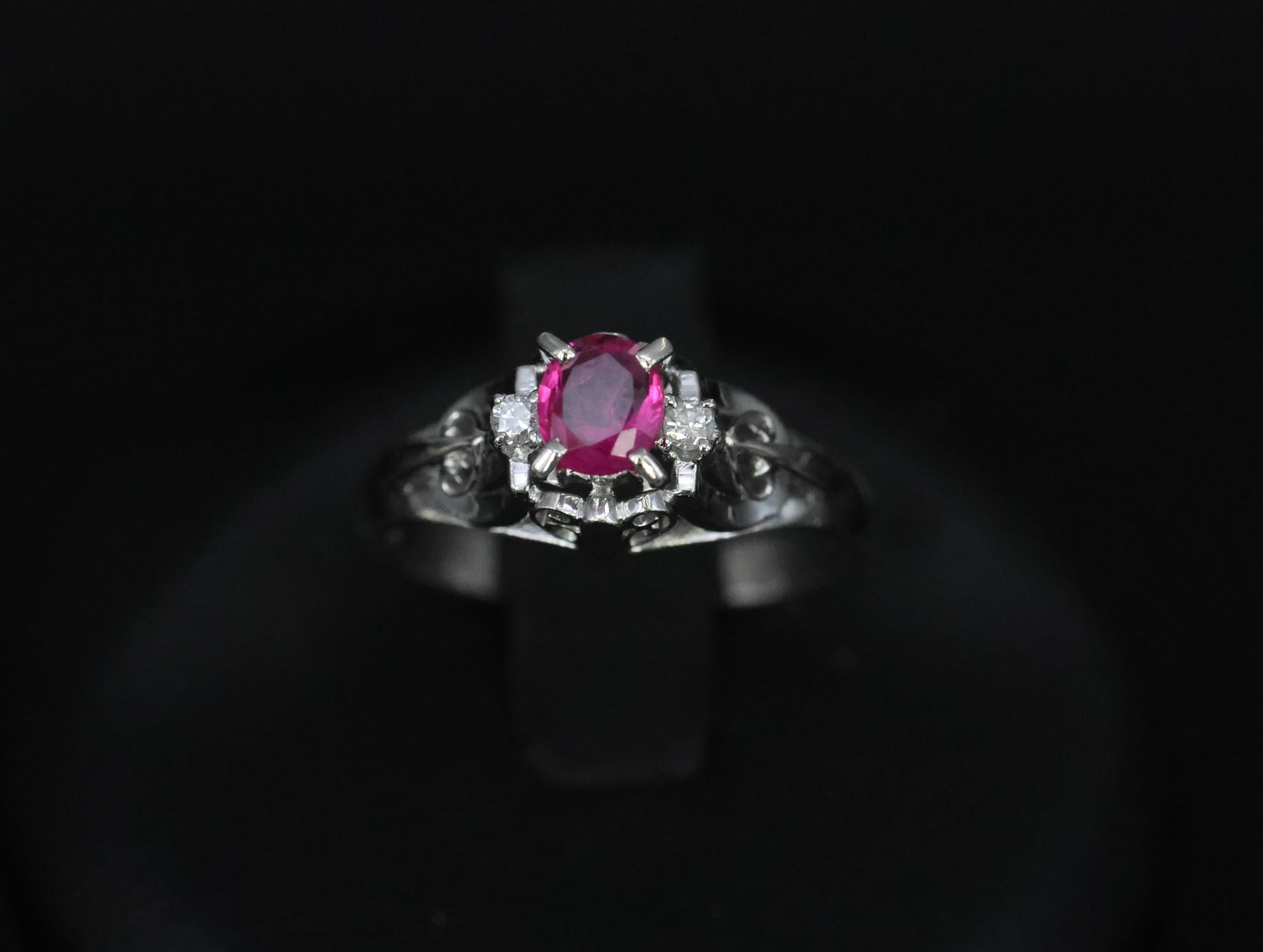 Vintage 0.30ct Ruby & 0.06ct Diamond Handmade Platinum Ring Size 6.25, 3.54g