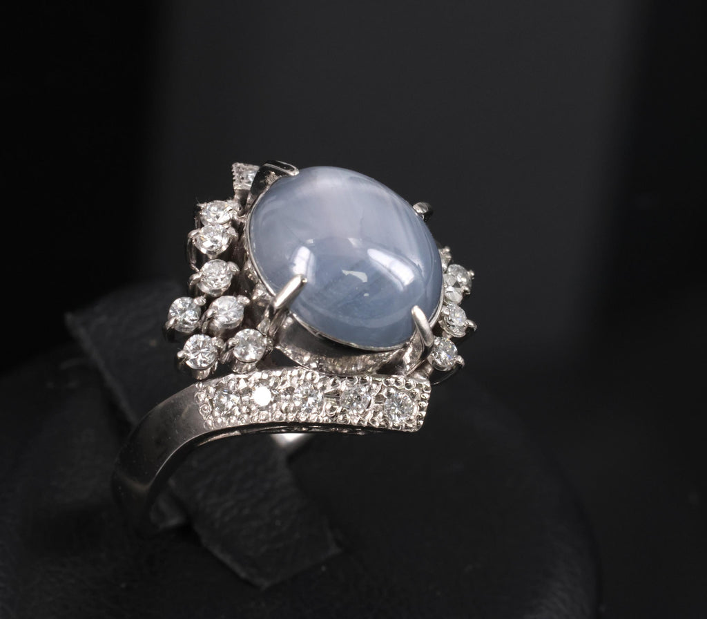 Fine 7.74ct Natural Untreated Star Sapphire &0.48ct Diamond Platinum Ring Size 7