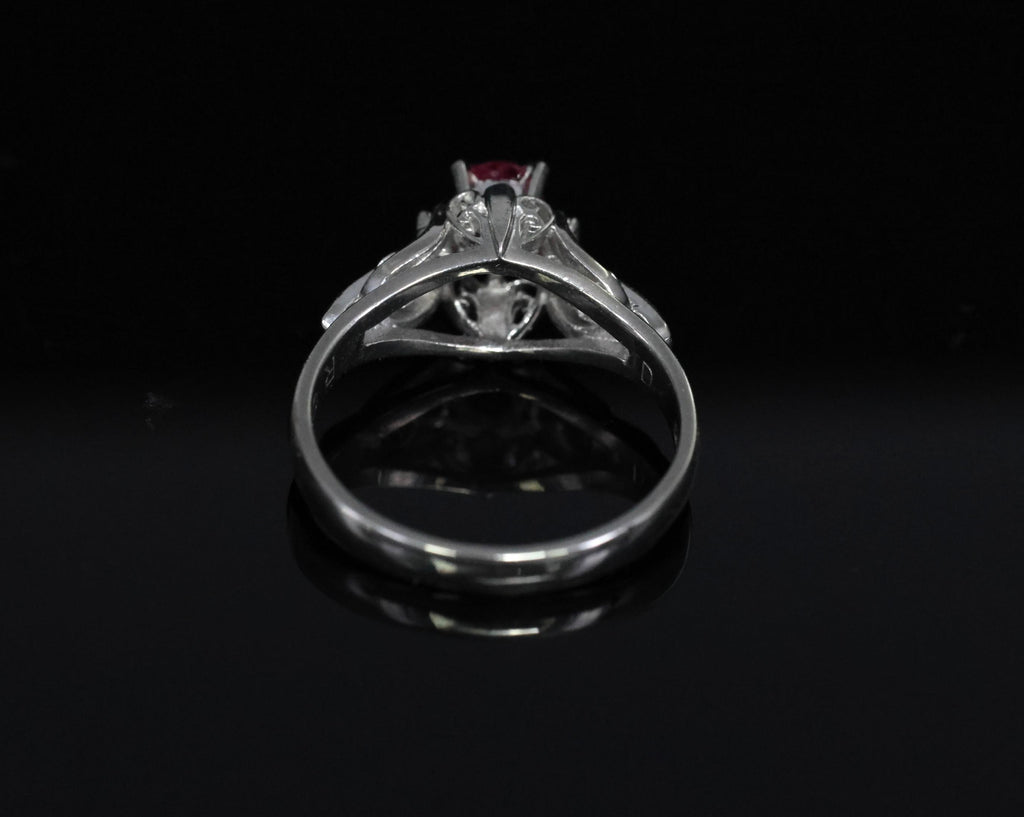 Vintage 0.30ct Ruby & 0.06ct Diamond Handmade Platinum Ring Size 6.25, 3.54g