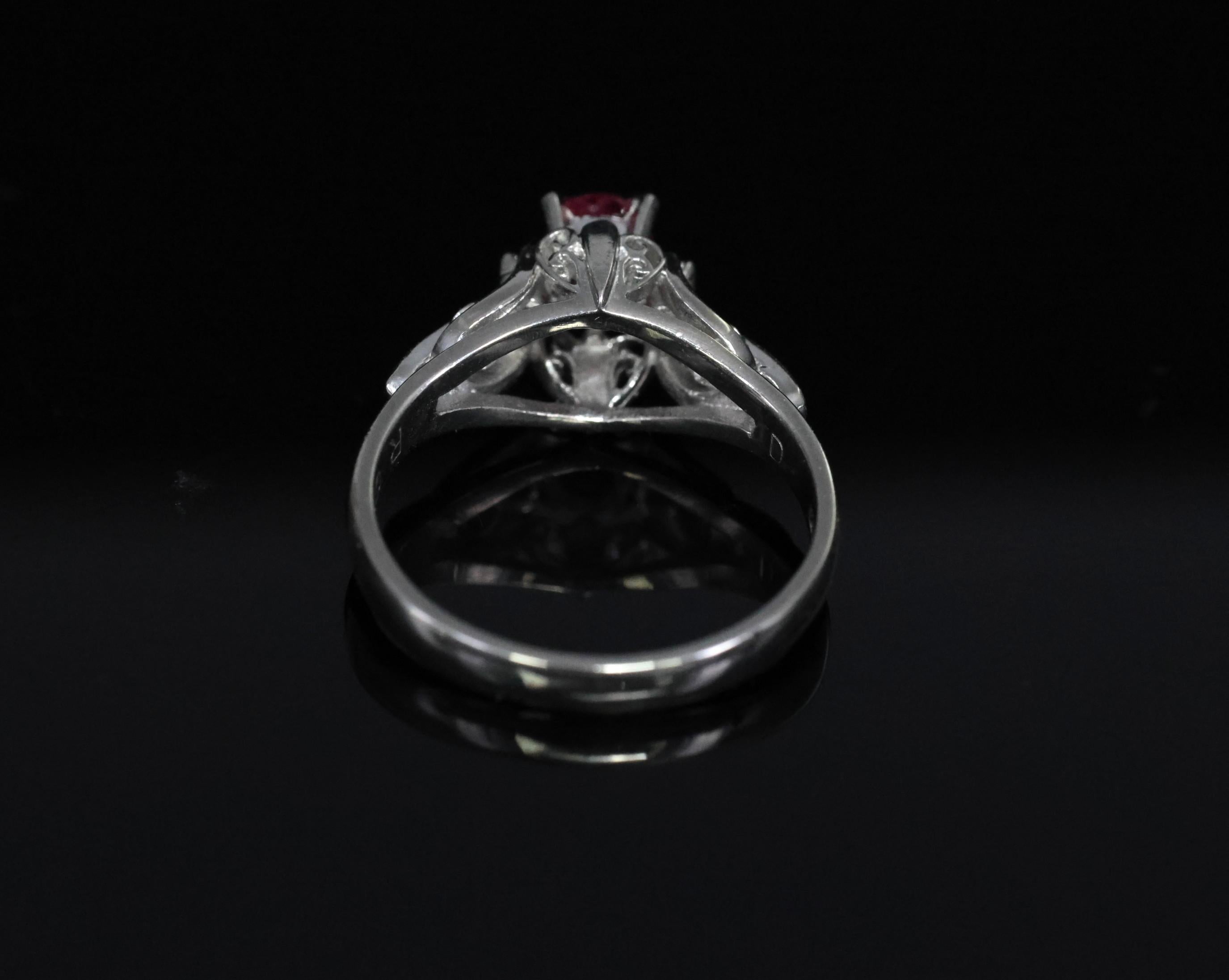 Vintage 0.30ct Ruby & 0.06ct Diamond Handmade Platinum Ring Size 6.25, 3.54g