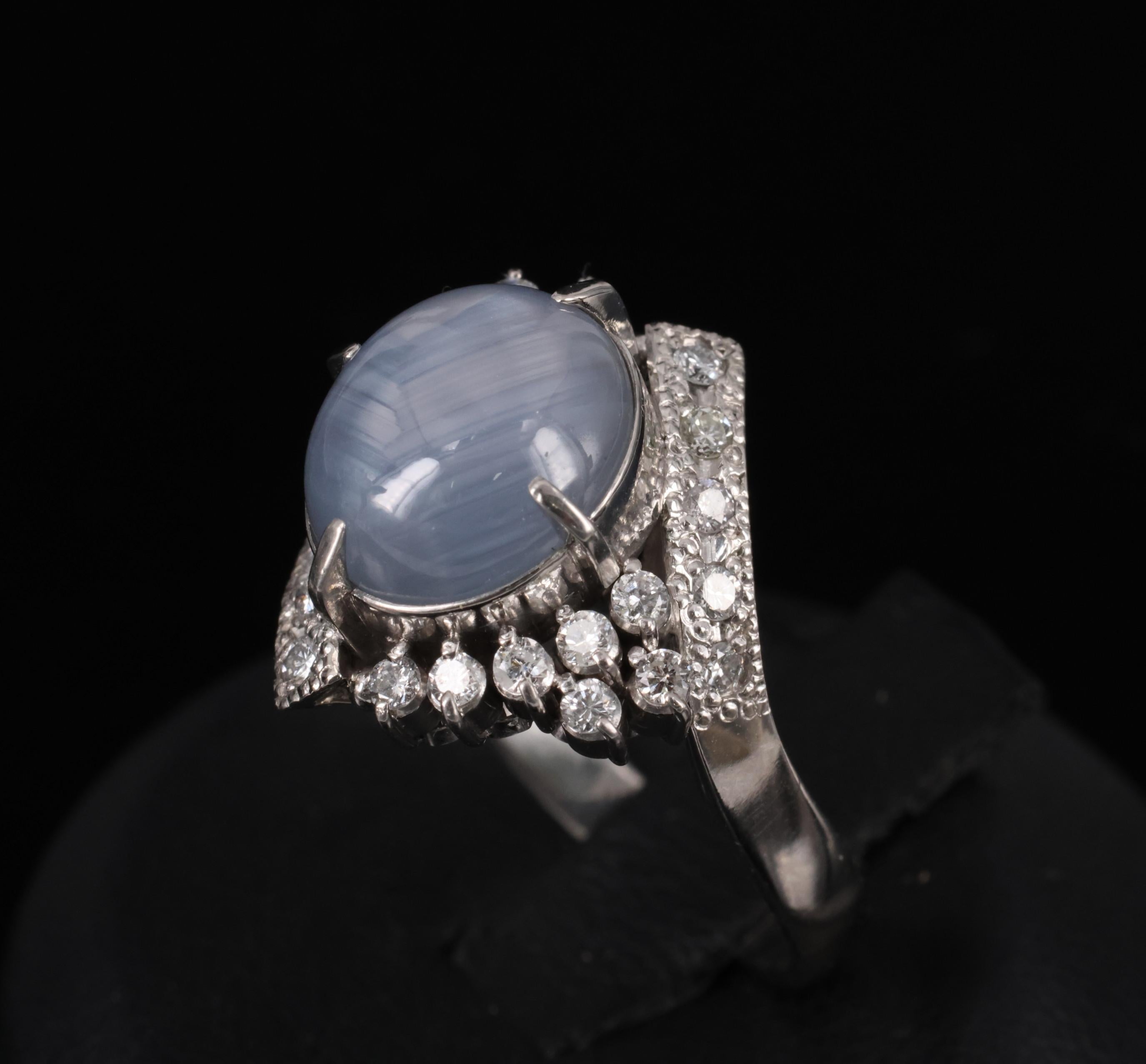 Fine 7.74ct Natural Untreated Star Sapphire &0.48ct Diamond Platinum Ring Size 7