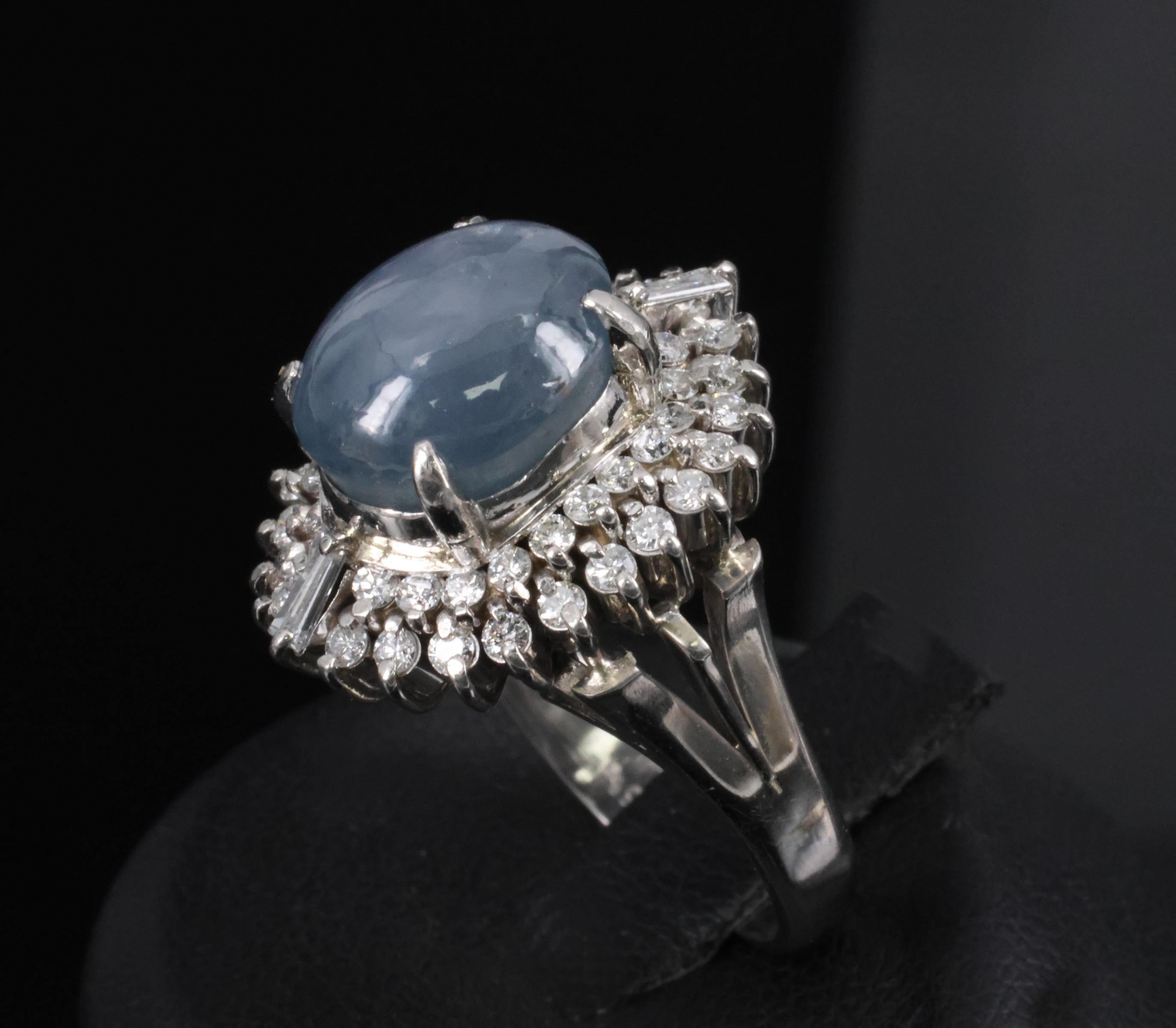 12.50ct Natural Blue Star Sapphire & 0.80ct Diamond Halo Platinum Ring Size 7.25