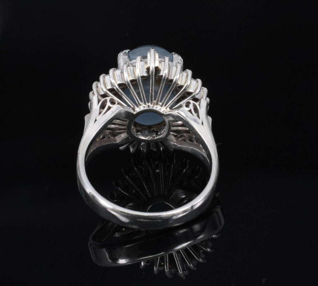 12.50ct Natural Blue Star Sapphire & 0.80ct Diamond Halo Platinum Ring Size 7.25