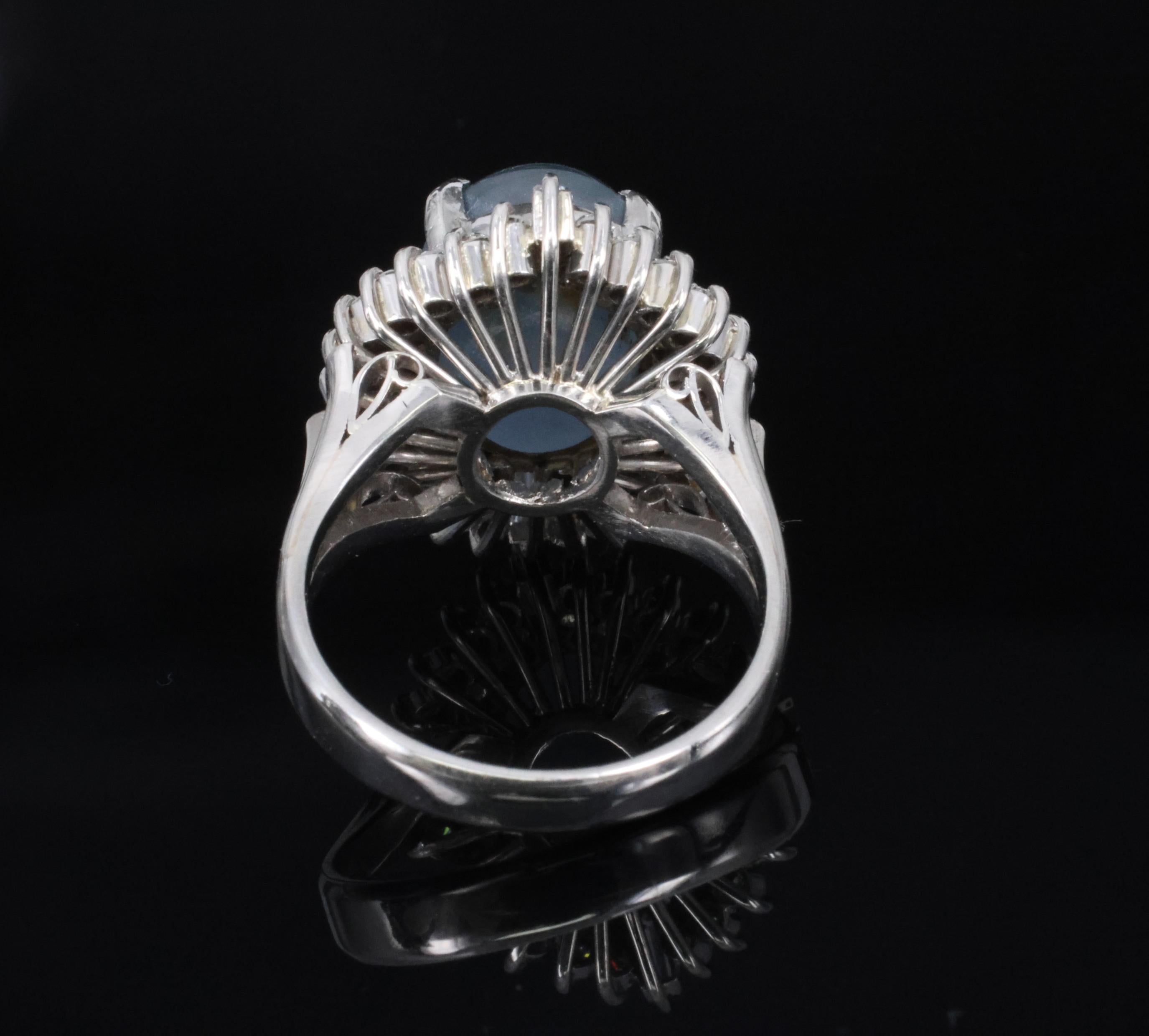 12.50ct Natural Blue Star Sapphire & 0.80ct Diamond Halo Platinum Ring Size 7.25