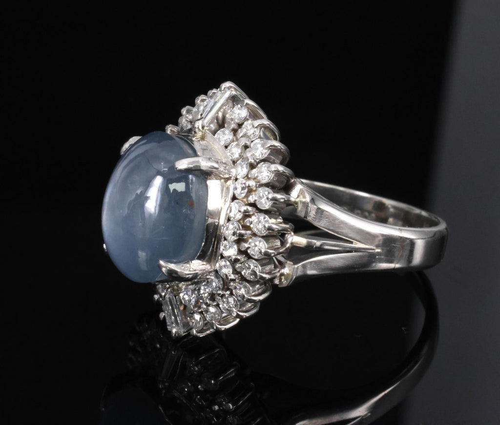 12.50ct Natural Blue Star Sapphire & 0.80ct Diamond Halo Platinum Ring Size 7.25