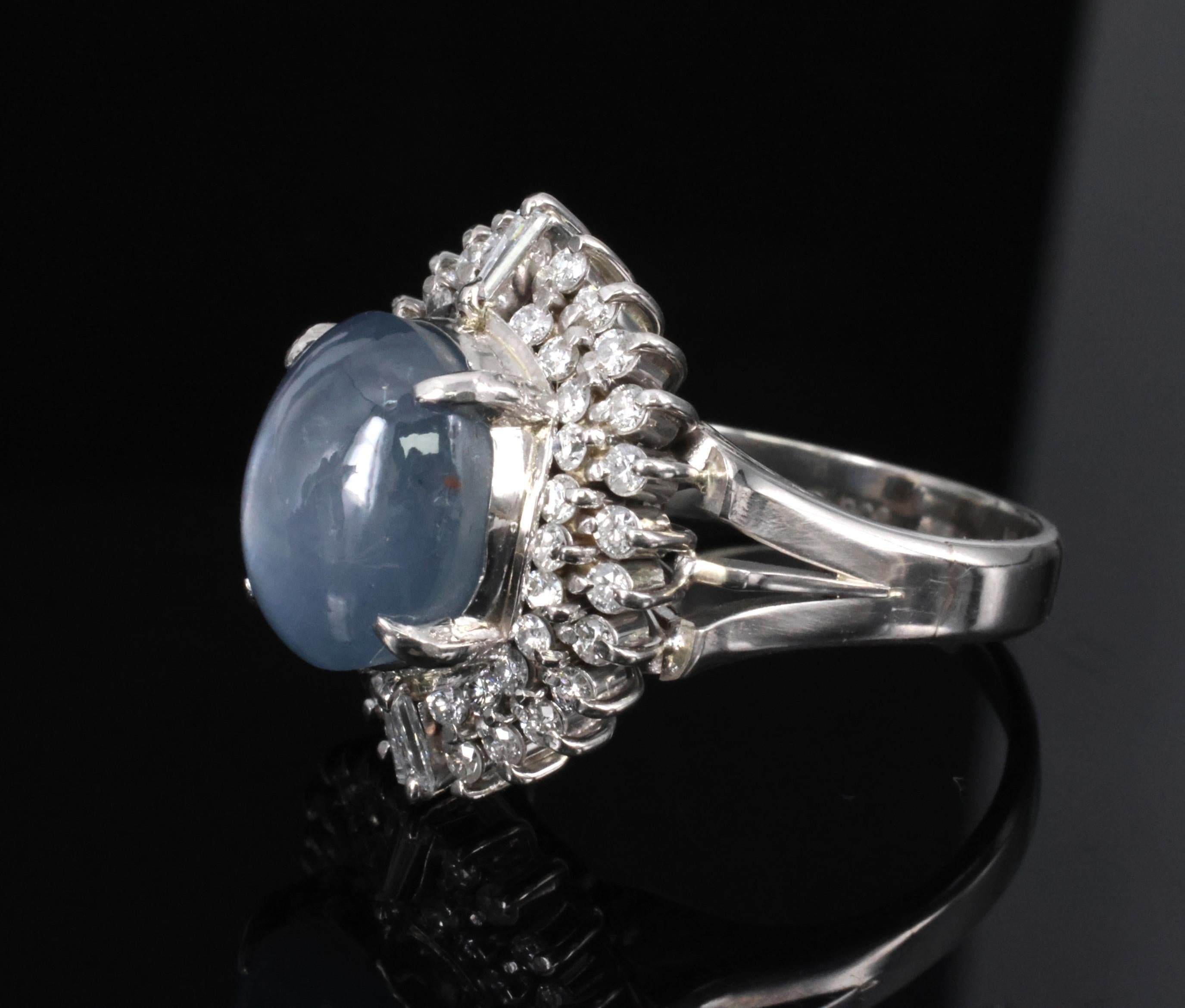 12.50ct Natural Blue Star Sapphire & 0.80ct Diamond Halo Platinum Ring Size 7.25