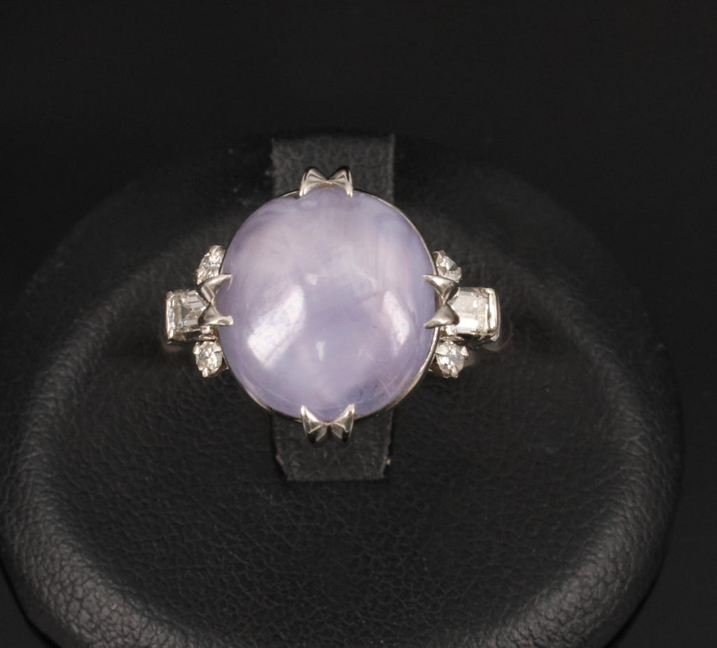 Rare 6.94ct Natural Purple Star Sapphire & 0.25ct Diamond Platinum Ring, Size 7