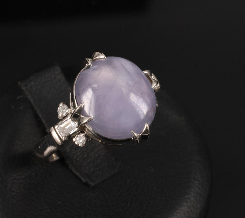 Rare 6.94ct Natural Purple Star Sapphire & 0.25ct Diamond Platinum Ring, Size 7