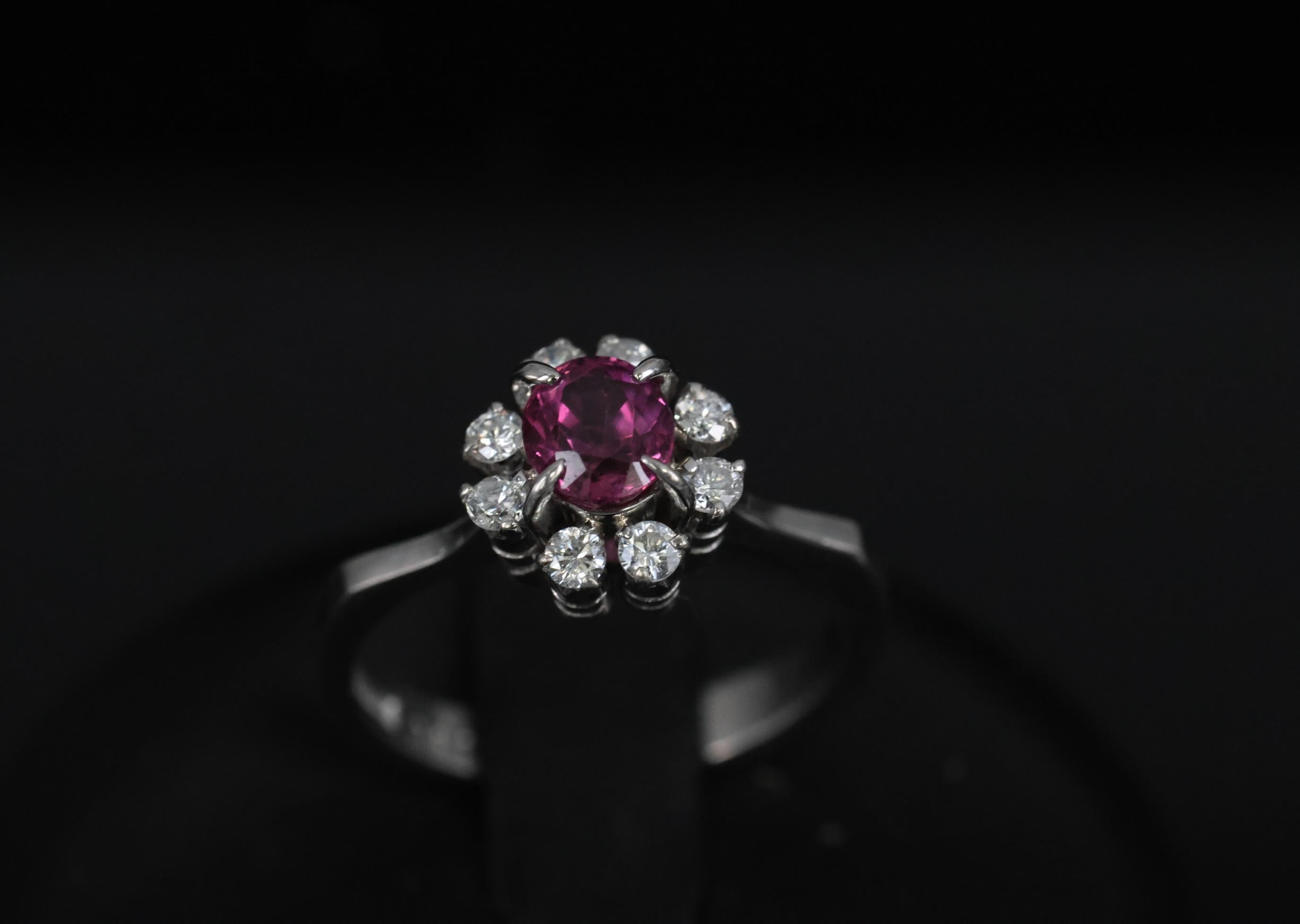 Fine 0.67ct Vivid Pink Sapphire & 0.20ct Diamond Platinum Halo Ring Size 5
