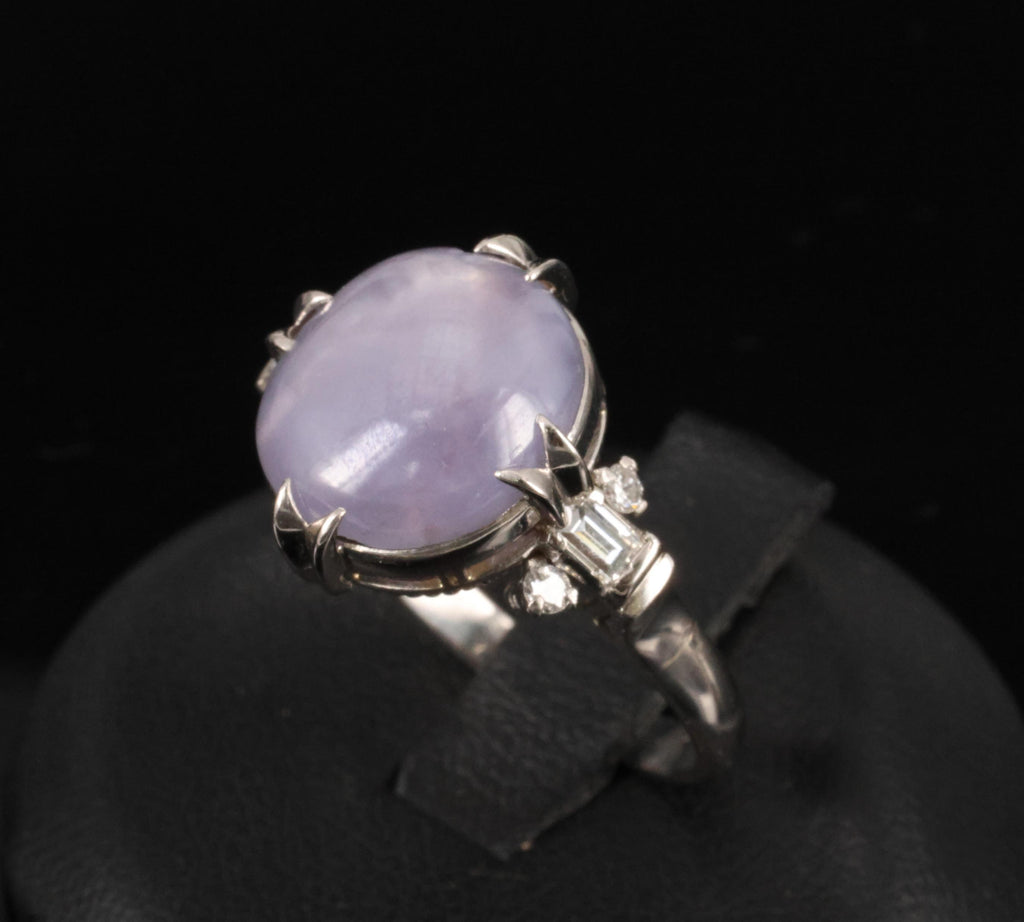 Rare 6.94ct Natural Purple Star Sapphire & 0.25ct Diamond Platinum Ring, Size 7