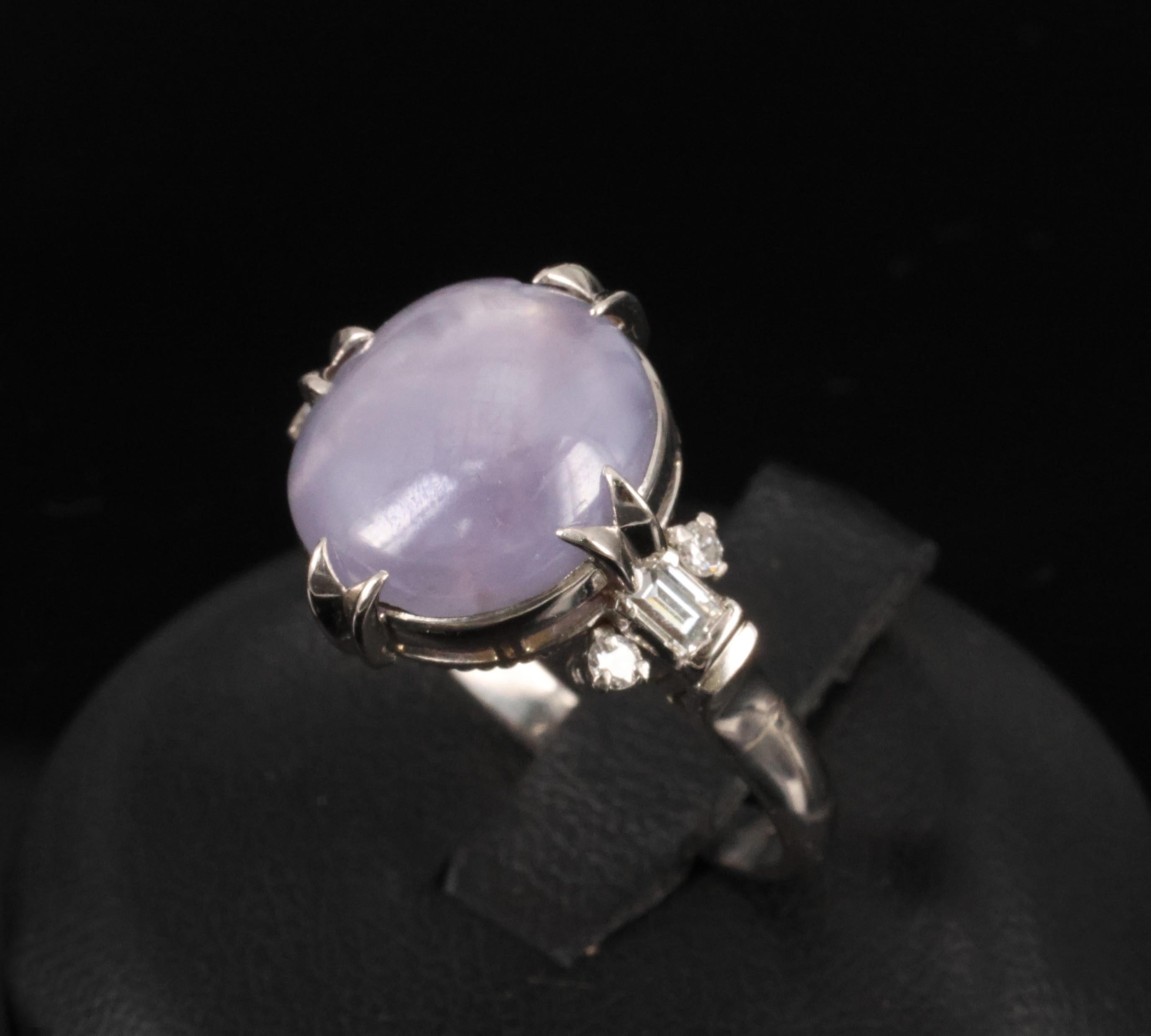 Rare 6.94ct Natural Purple Star Sapphire & 0.25ct Diamond Platinum Ring, Size 7