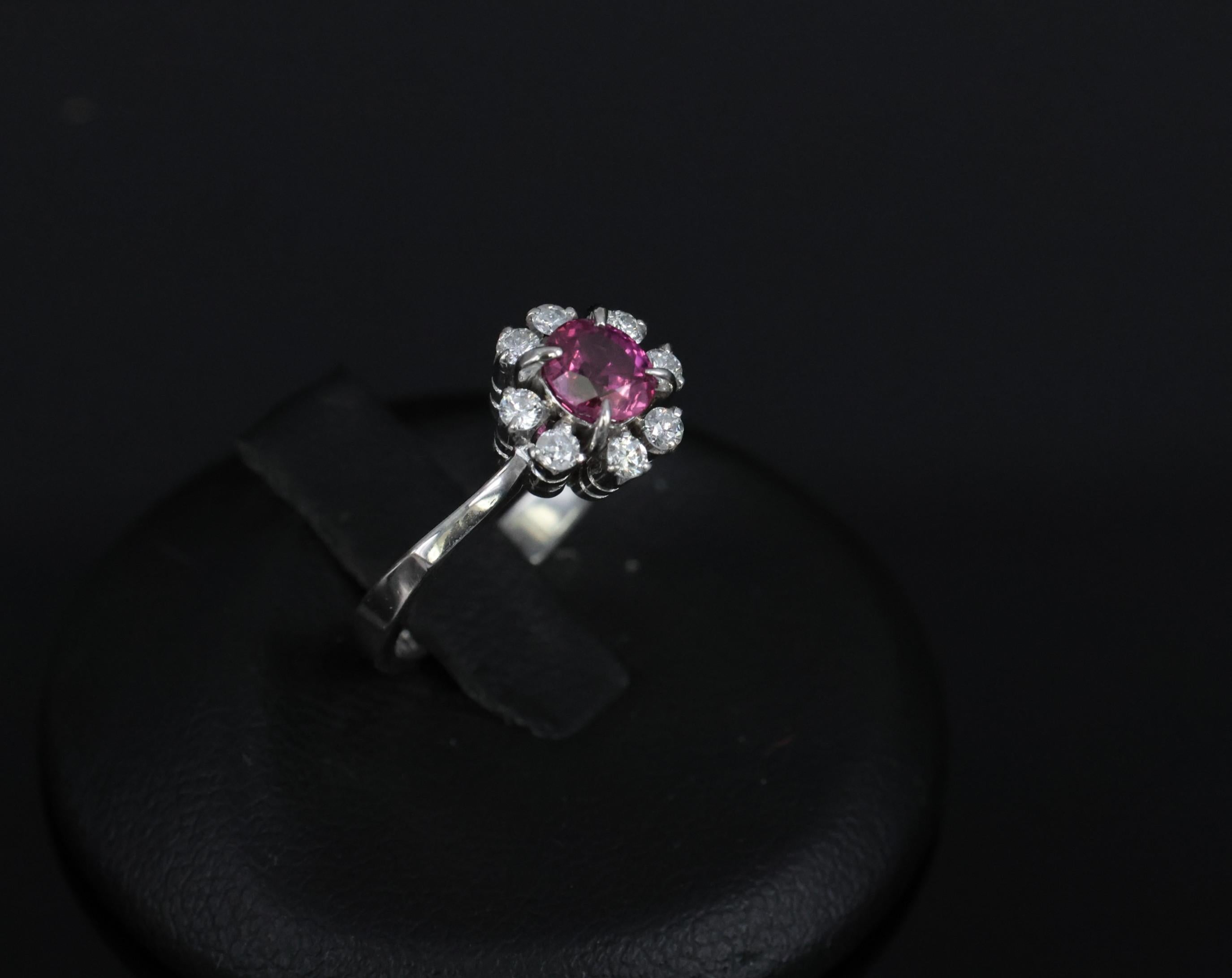 Fine 0.67ct Vivid Pink Sapphire & 0.20ct Diamond Platinum Halo Ring Size 5