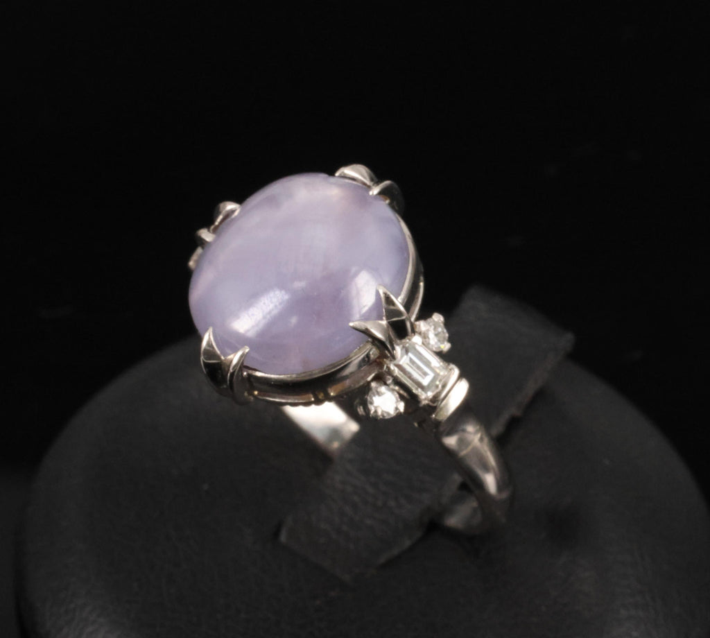 Rare 6.94ct Natural Purple Star Sapphire & 0.25ct Diamond Platinum Ring, Size 7
