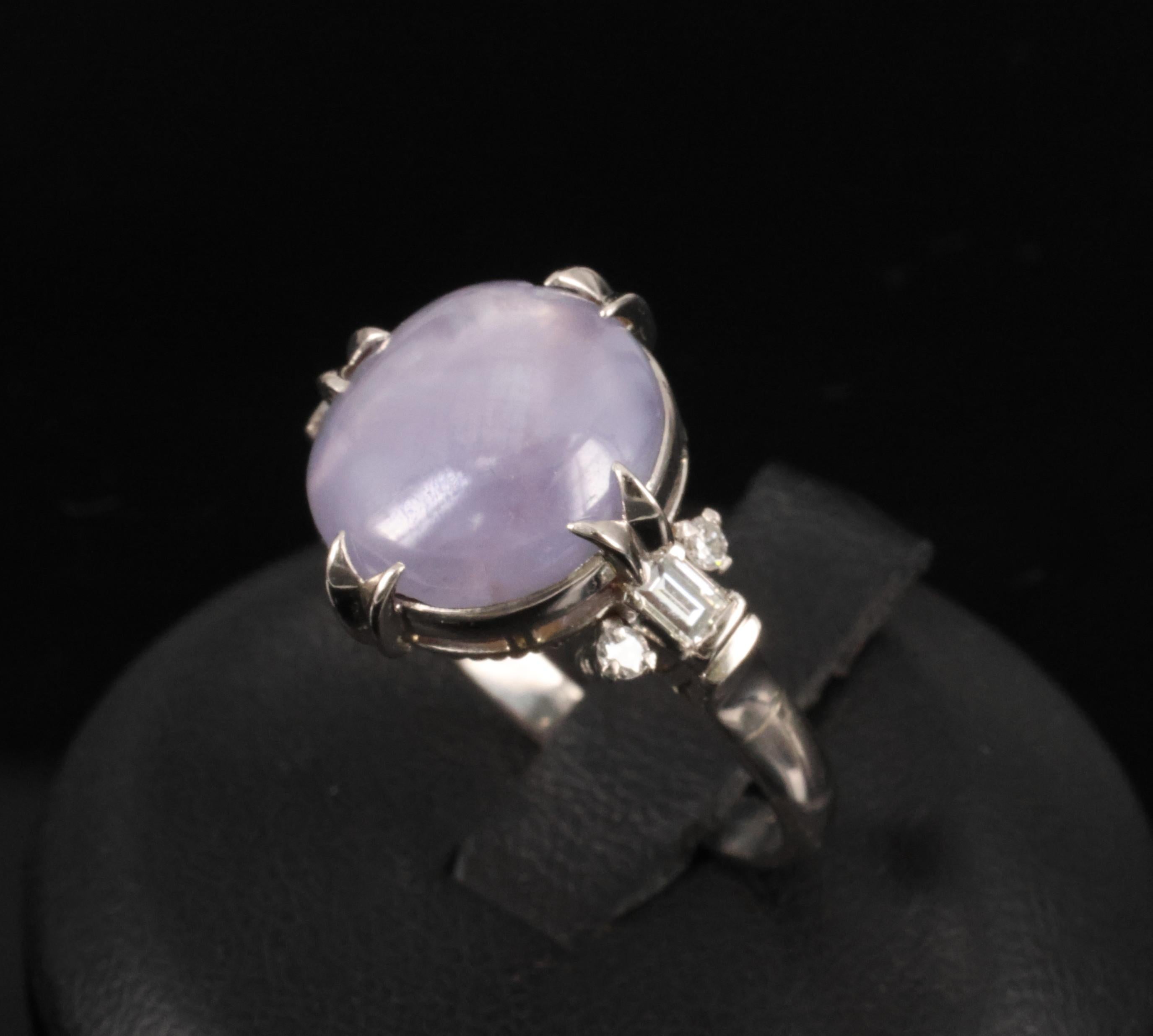 Rare 6.94ct Natural Purple Star Sapphire & 0.25ct Diamond Platinum Ring, Size 7
