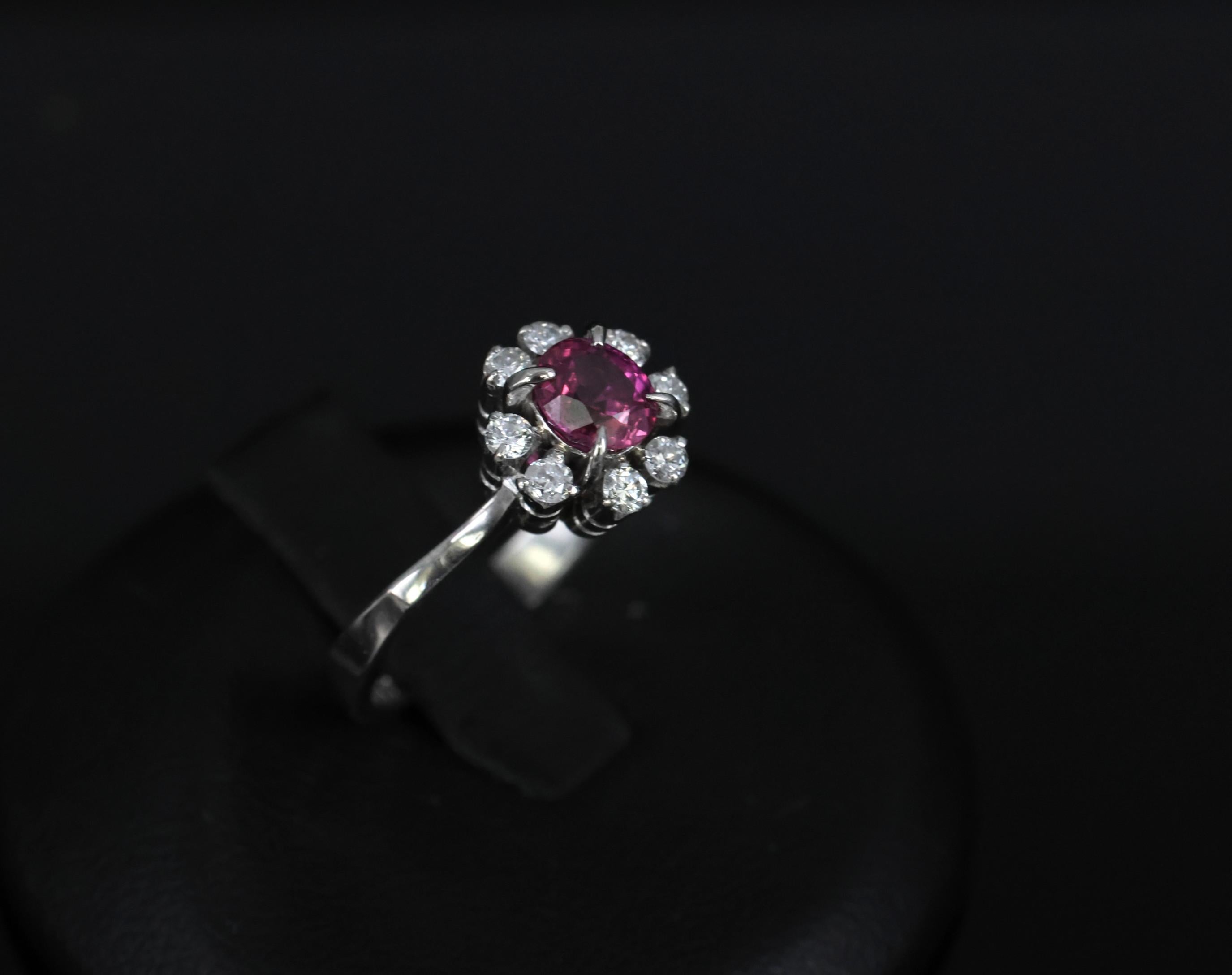 Fine 0.67ct Vivid Pink Sapphire & 0.20ct Diamond Platinum Halo Ring Size 5