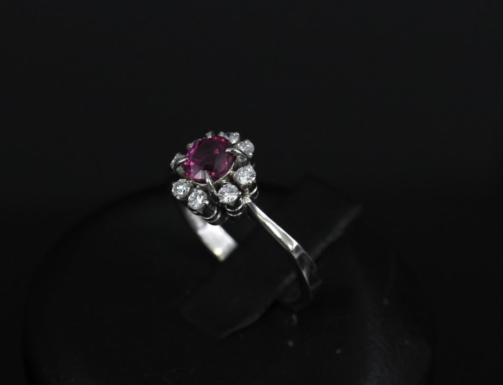 Fine 0.67ct Vivid Pink Sapphire & 0.20ct Diamond Platinum Halo Ring Size 5