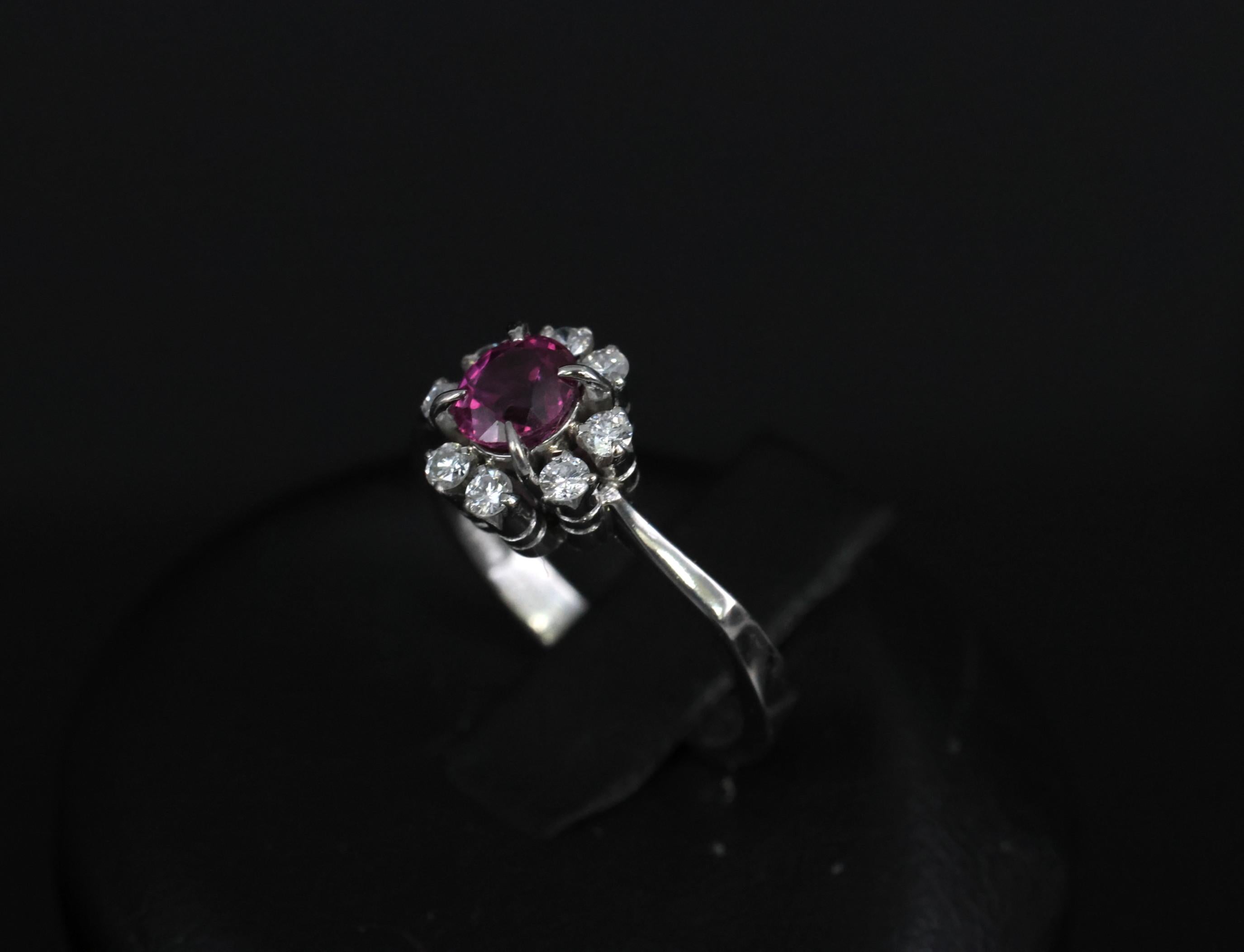 Fine 0.67ct Vivid Pink Sapphire & 0.20ct Diamond Platinum Halo Ring Size 5