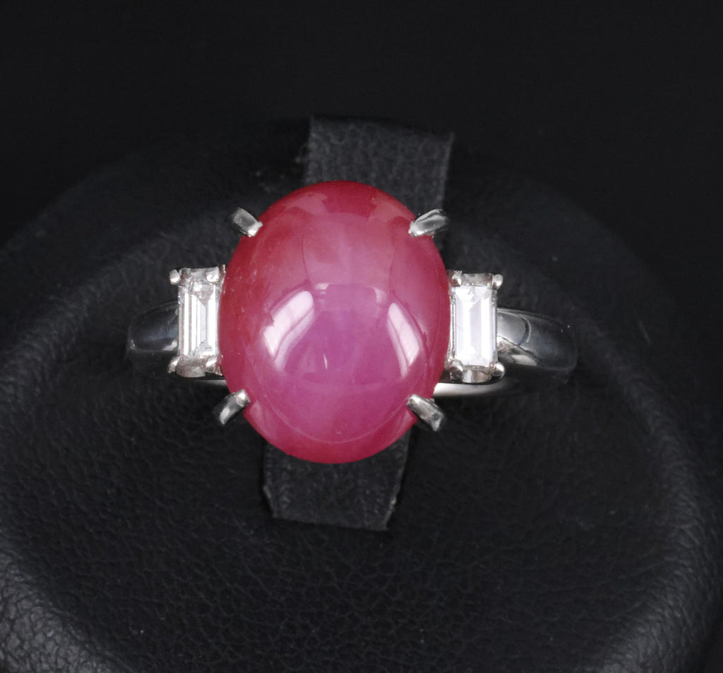 Fine 8.11ct Natural Untreated Star Ruby & 0.26ct Diamond Platinum Ring Size 5.25