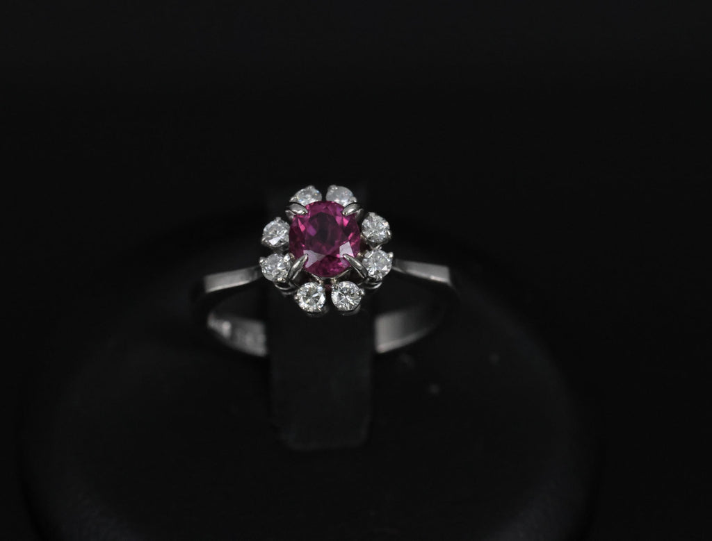 Fine 0.67ct Vivid Pink Sapphire & 0.20ct Diamond Platinum Halo Ring Size 5