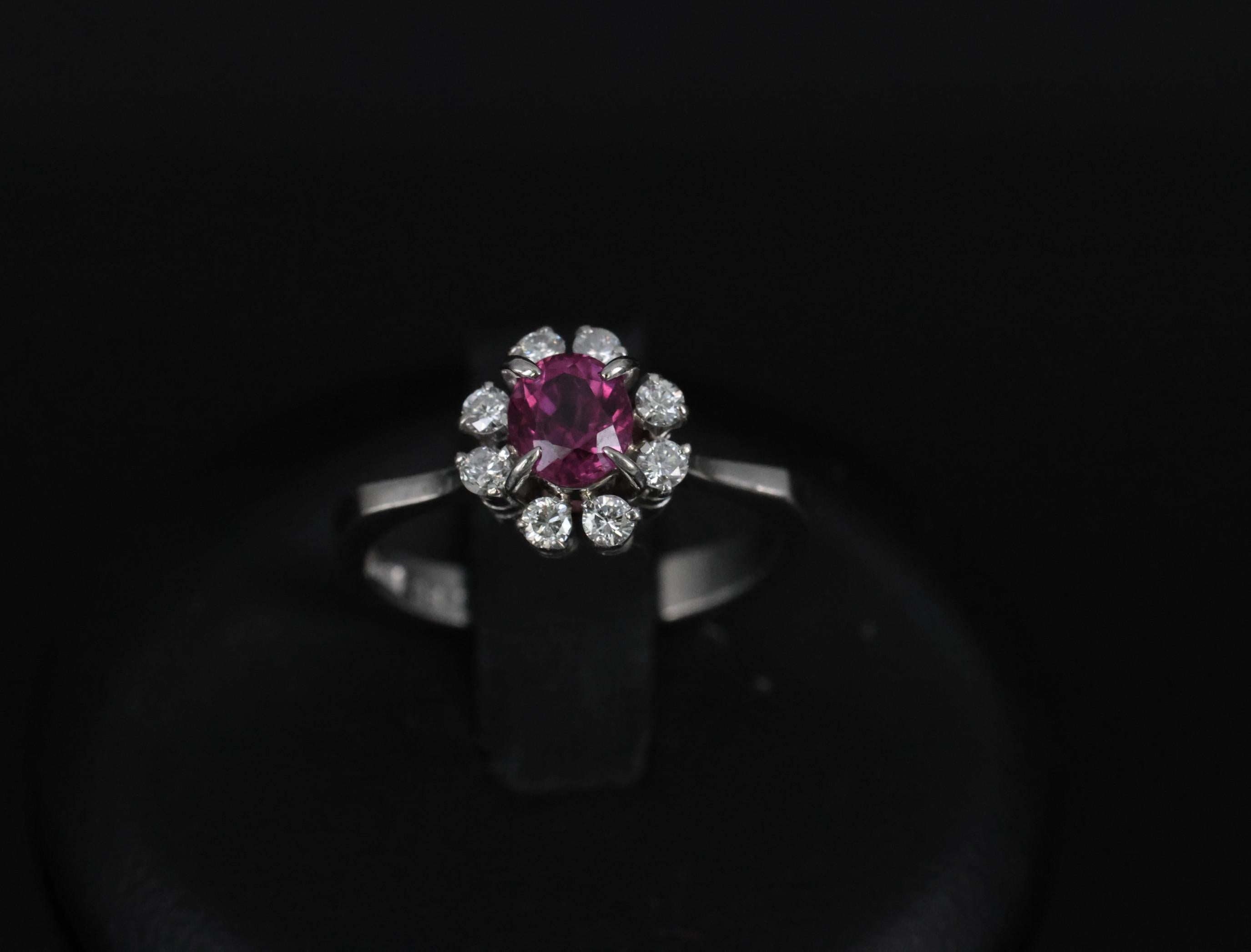 Fine 0.67ct Vivid Pink Sapphire & 0.20ct Diamond Platinum Halo Ring Size 5