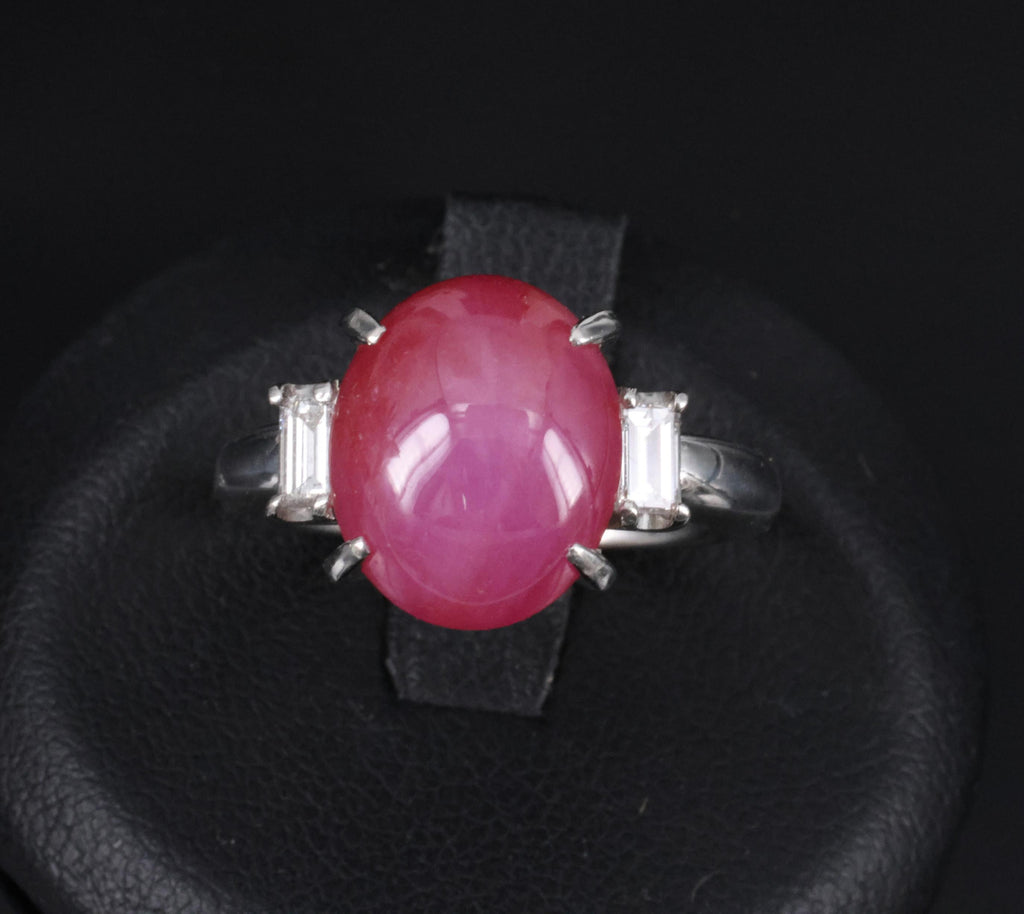 Fine 8.11ct Natural Untreated Star Ruby & 0.26ct Diamond Platinum Ring Size 5.25