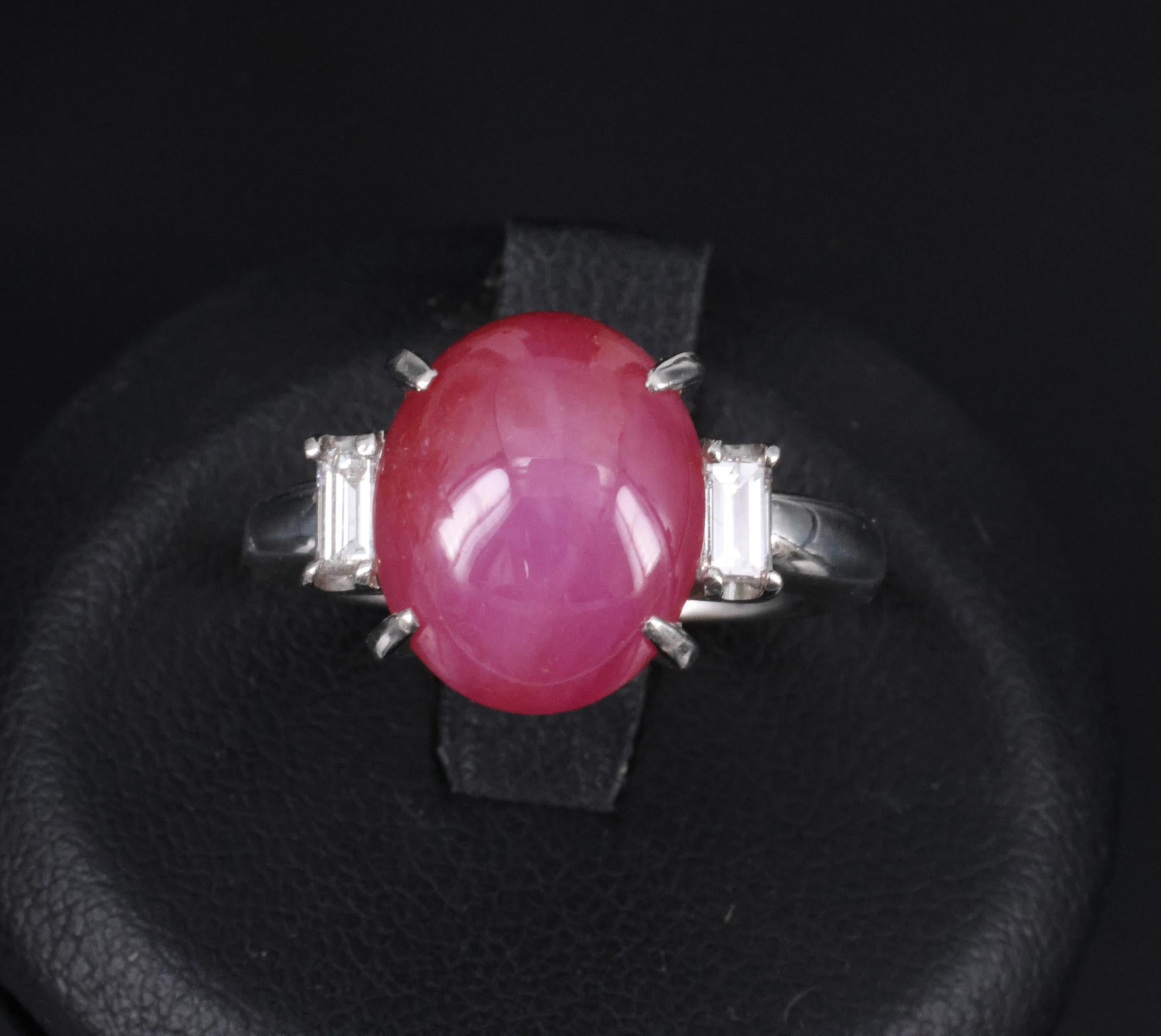 Fine 8.11ct Natural Untreated Star Ruby & 0.26ct Diamond Platinum Ring Size 5.25