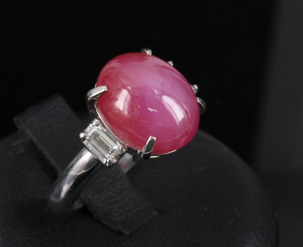 Fine 8.11ct Natural Untreated Star Ruby & 0.26ct Diamond Platinum Ring Size 5.25
