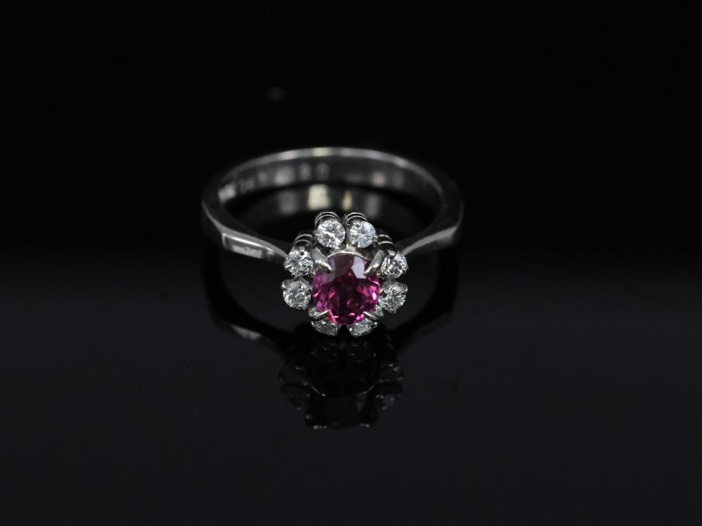 Fine 0.67ct Vivid Pink Sapphire & 0.20ct Diamond Platinum Halo Ring Size 5