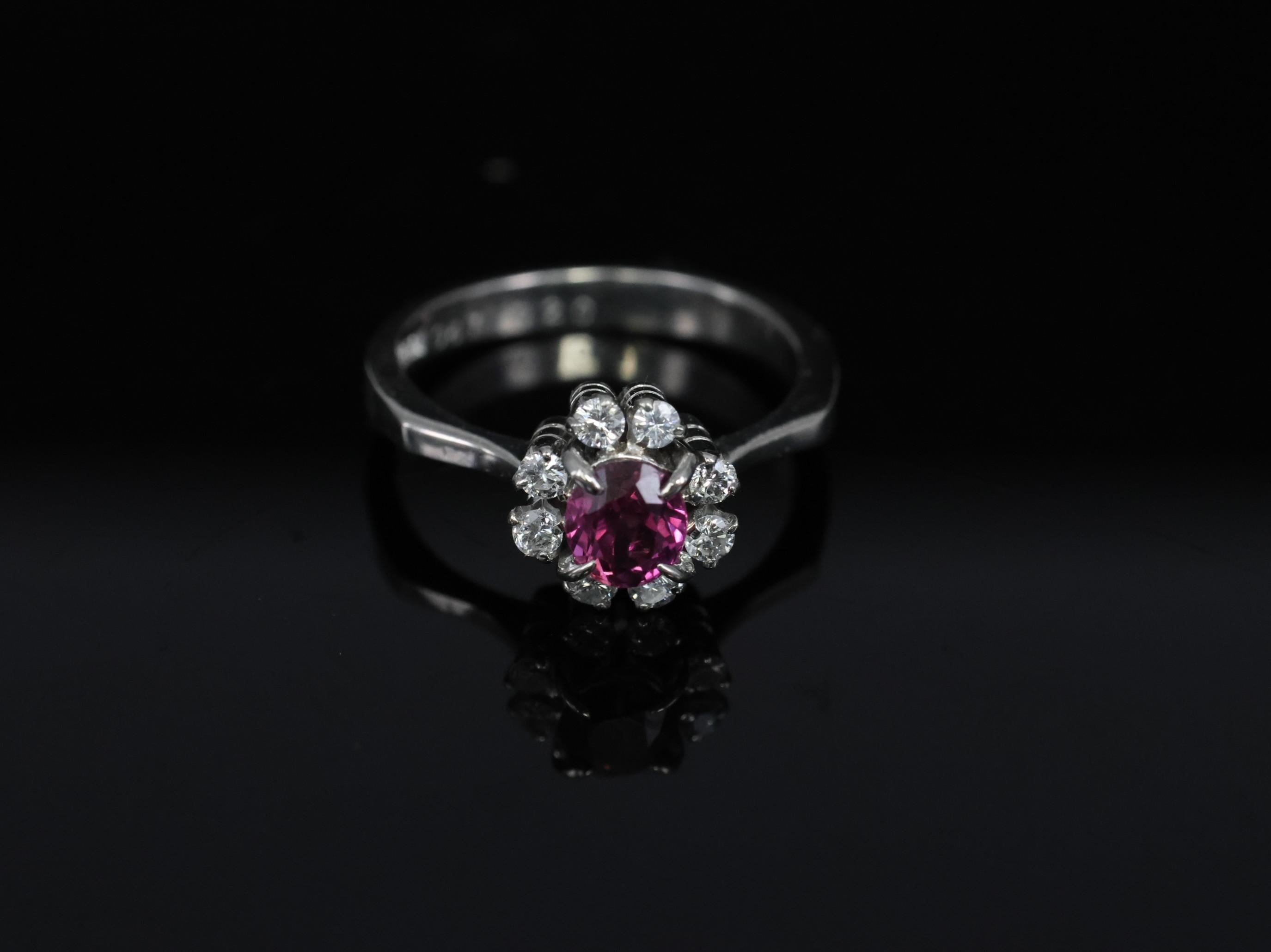 Fine 0.67ct Vivid Pink Sapphire & 0.20ct Diamond Platinum Halo Ring Size 5