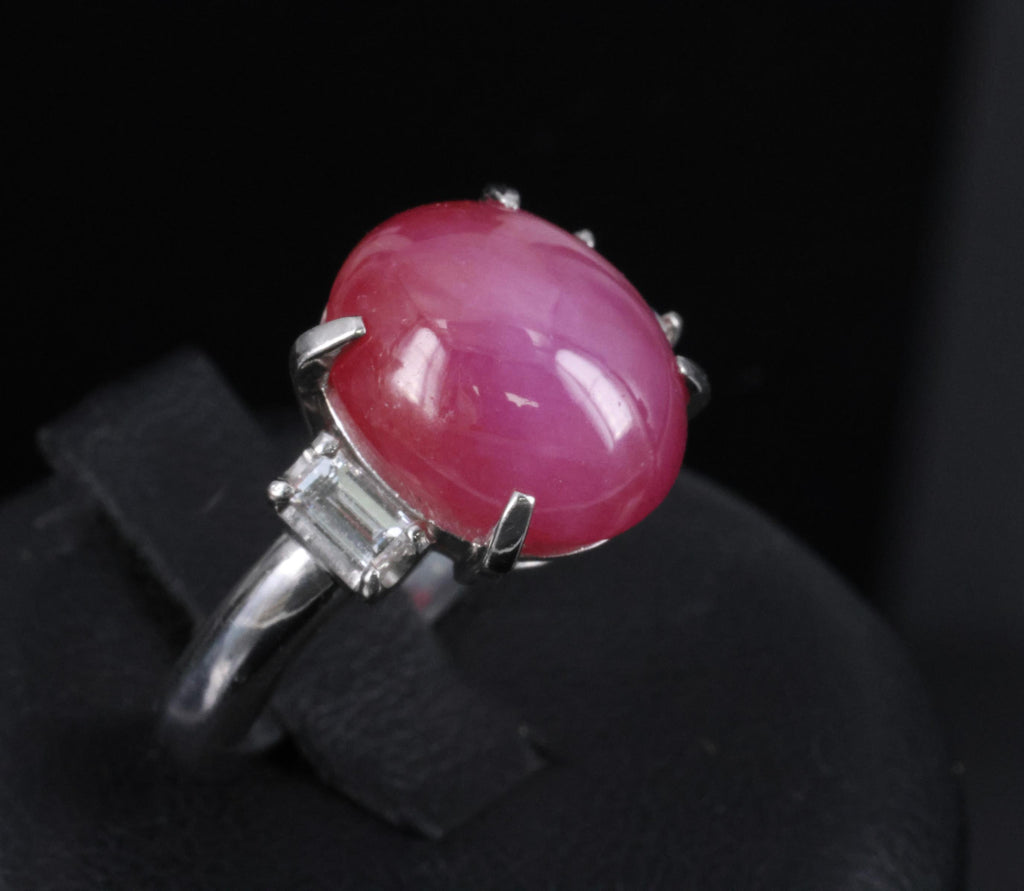 Fine 8.11ct Natural Untreated Star Ruby & 0.26ct Diamond Platinum Ring Size 5.25