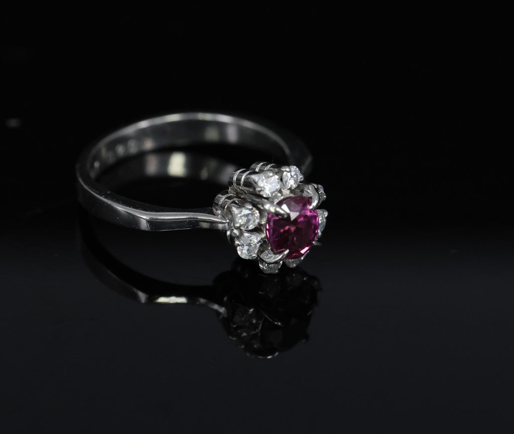Fine 0.67ct Vivid Pink Sapphire & 0.20ct Diamond Platinum Halo Ring Size 5