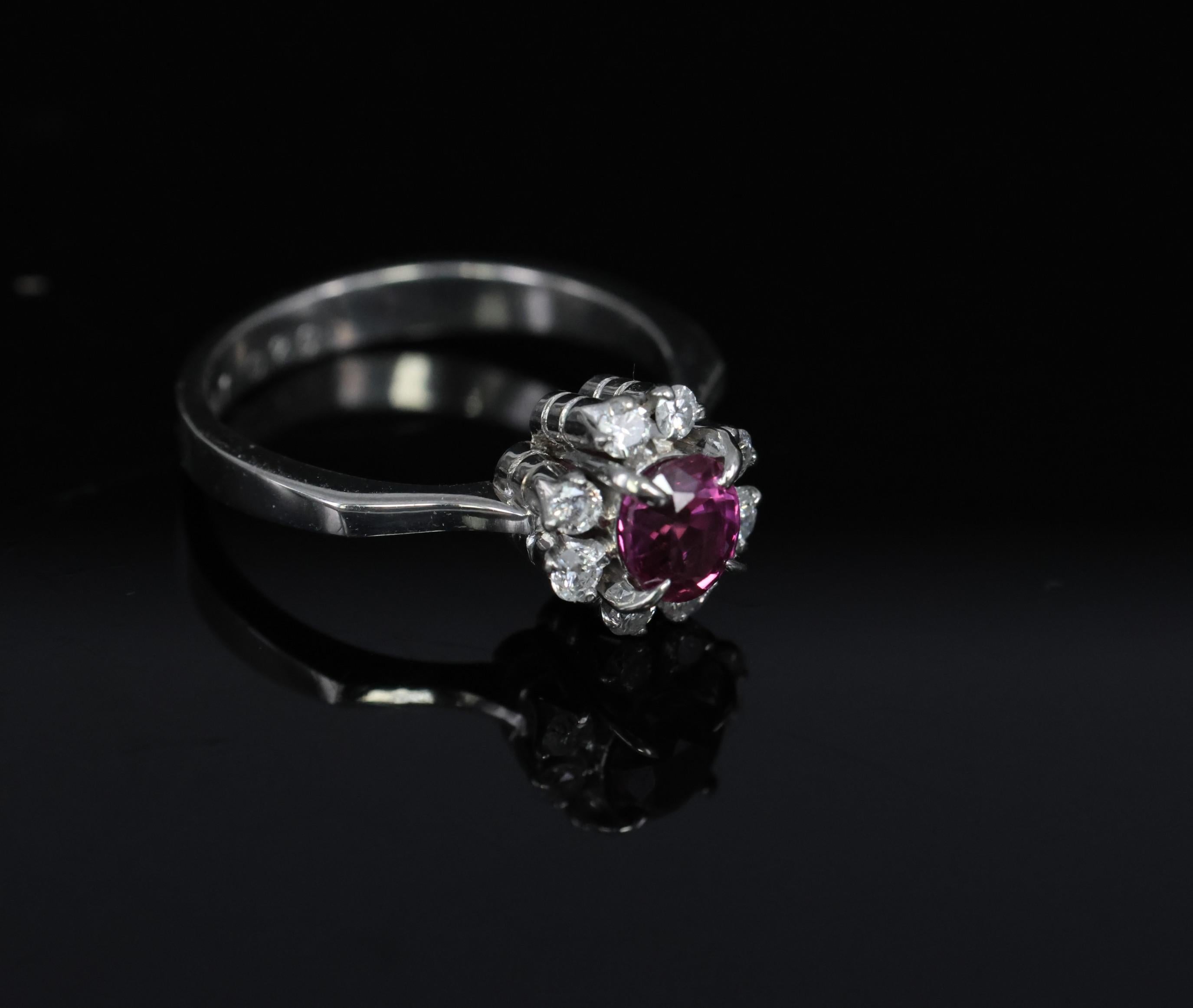 Fine 0.67ct Vivid Pink Sapphire & 0.20ct Diamond Platinum Halo Ring Size 5