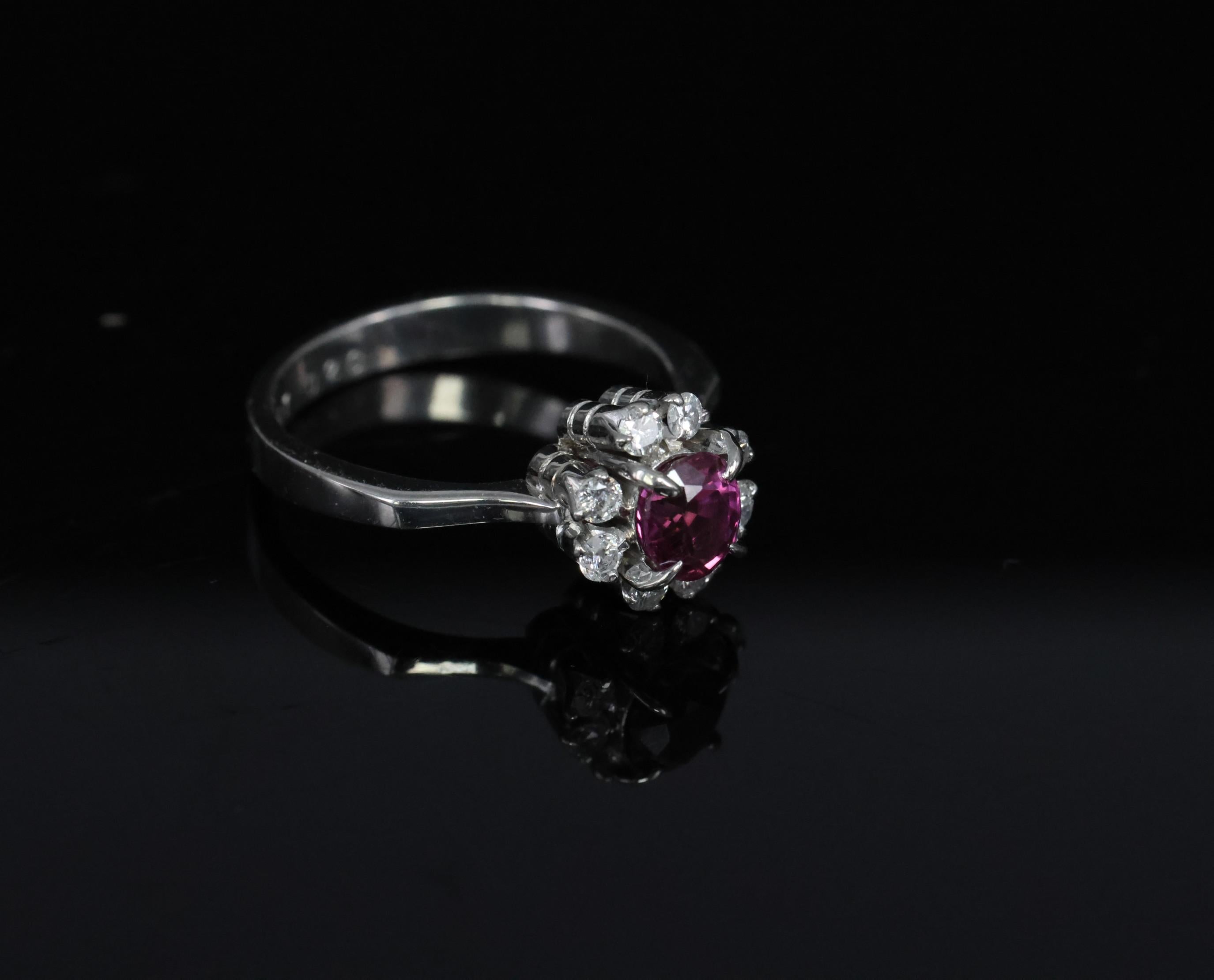 Fine 0.67ct Vivid Pink Sapphire & 0.20ct Diamond Platinum Halo Ring Size 5