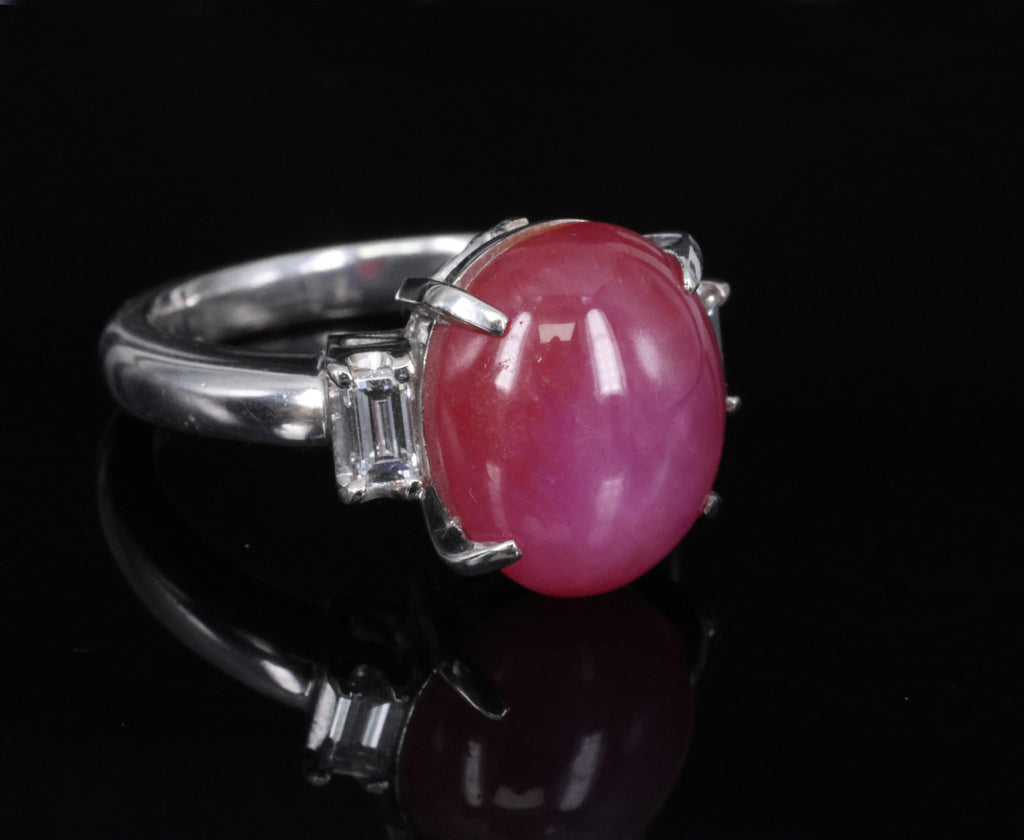 Fine 8.11ct Natural Untreated Star Ruby & 0.26ct Diamond Platinum Ring Size 5.25