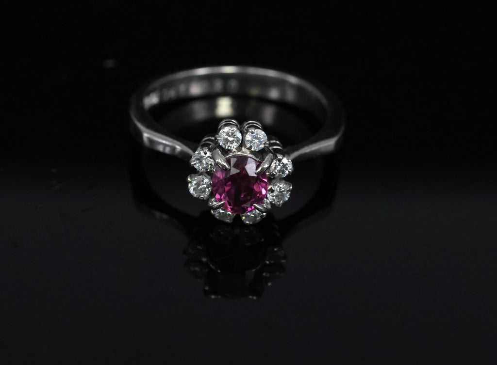 Fine 0.67ct Vivid Pink Sapphire & 0.20ct Diamond Platinum Halo Ring Size 5