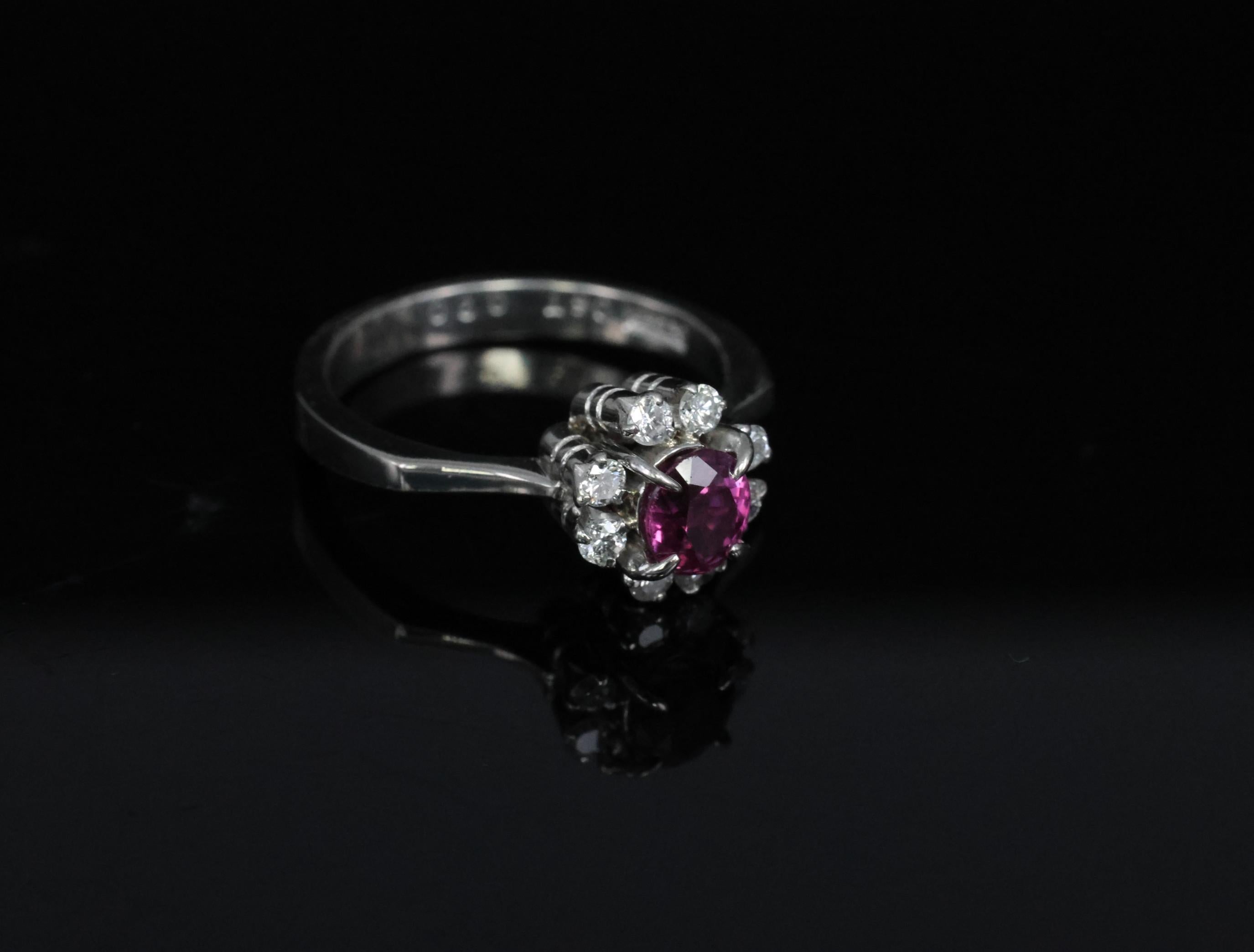 Fine 0.67ct Vivid Pink Sapphire & 0.20ct Diamond Platinum Halo Ring Size 5