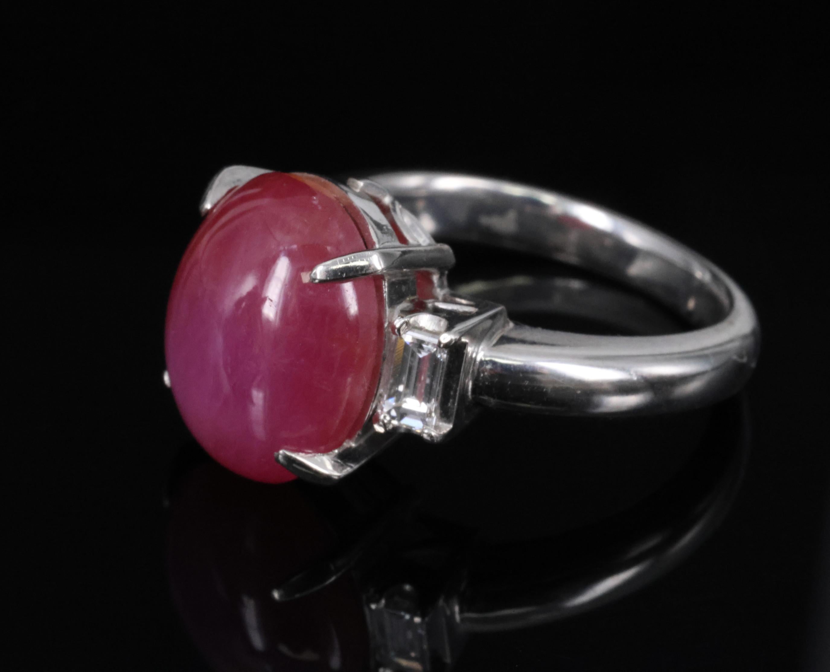 Fine 8.11ct Natural Untreated Star Ruby & 0.26ct Diamond Platinum Ring Size 5.25