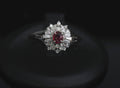Vintage 0.30ct Intense Red Ruby & 0.24ct Diamond Platinum Ring Size 8, 3.71g