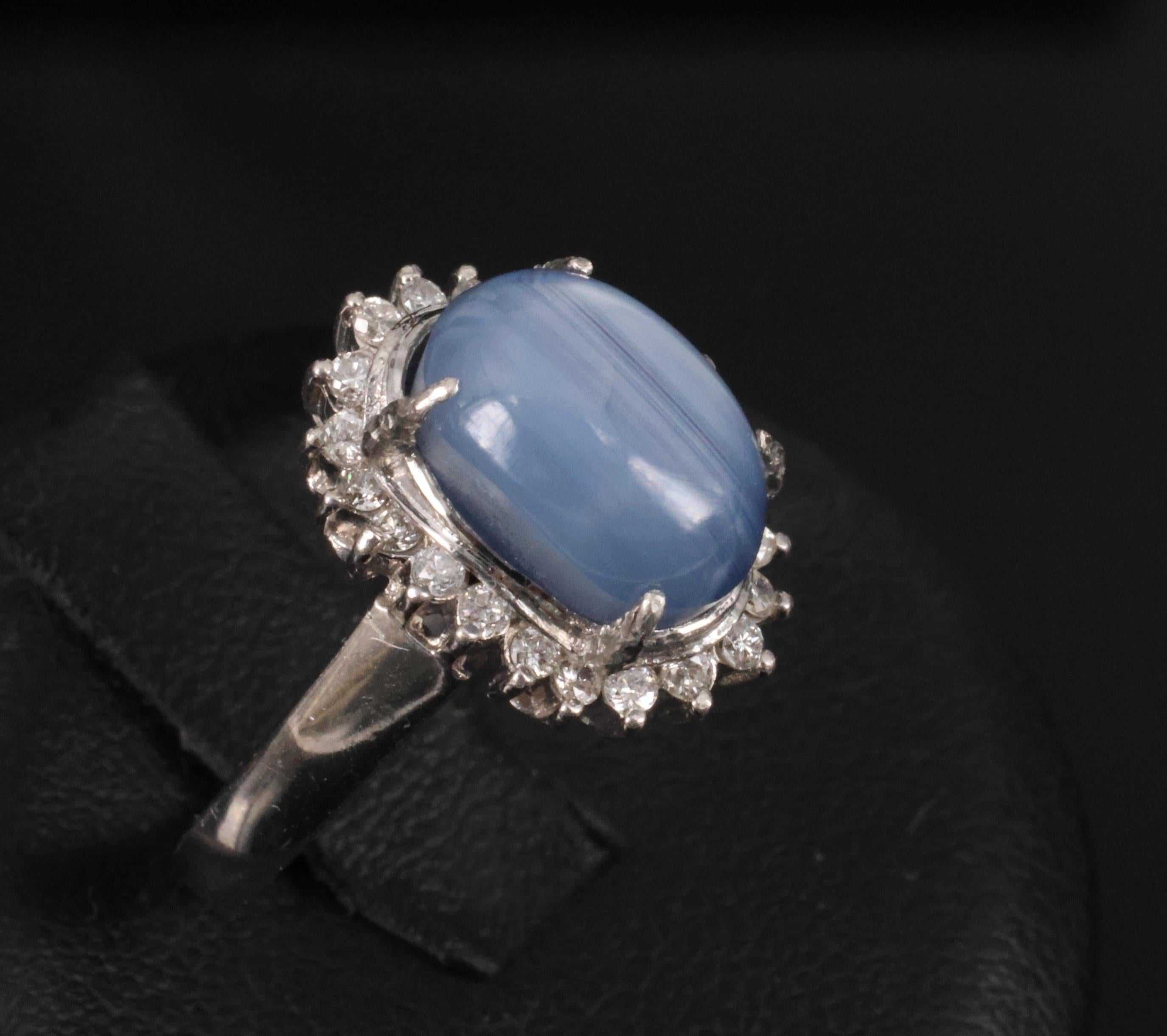 Estate 8.04ct Natural Star Sapphire &0.26ct Diamond Halo Platinum Ring Size 4.75