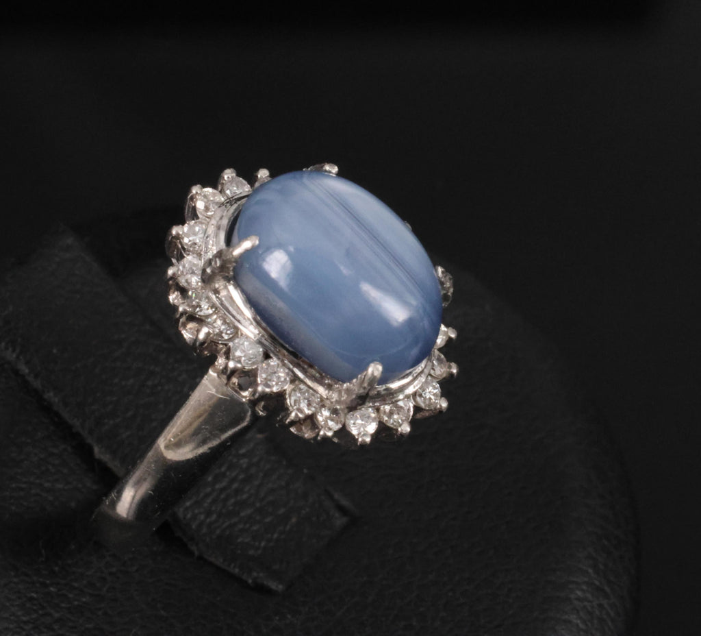 Estate 8.04ct Natural Star Sapphire &0.26ct Diamond Halo Platinum Ring Size 4.75