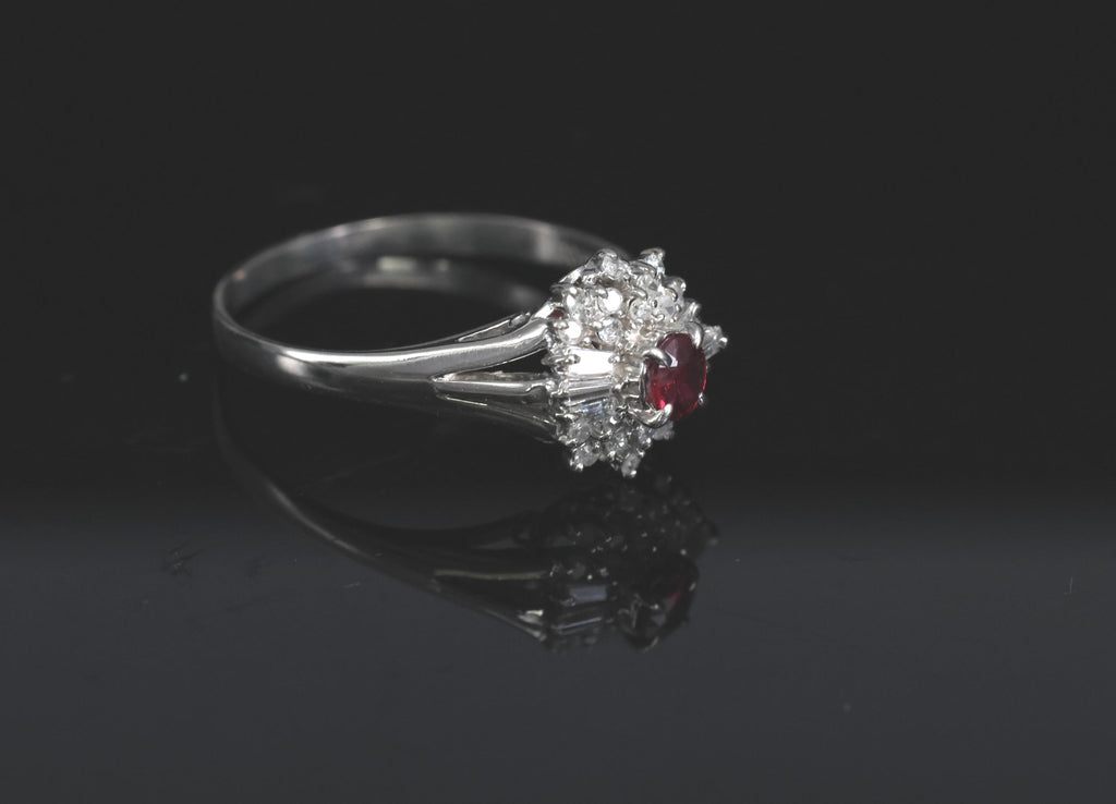 Vintage 0.30ct Intense Red Ruby & 0.24ct Diamond Platinum Ring Size 8, 3.71g