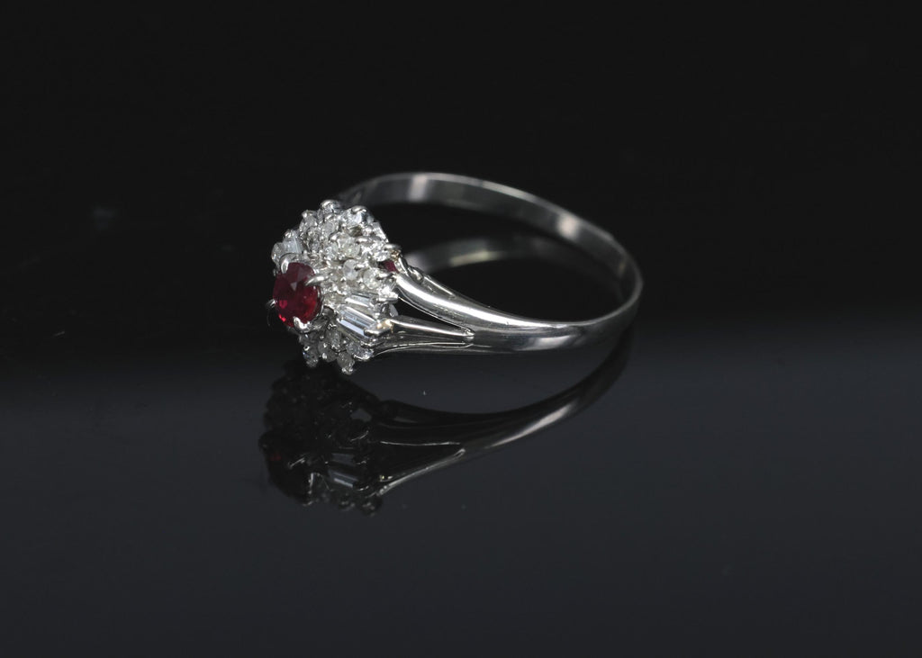 Vintage 0.30ct Intense Red Ruby & 0.24ct Diamond Platinum Ring Size 8, 3.71g