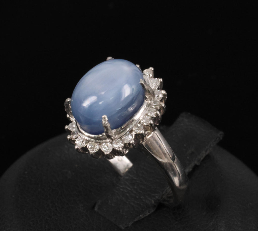Estate 8.04ct Natural Star Sapphire &0.26ct Diamond Halo Platinum Ring Size 4.75