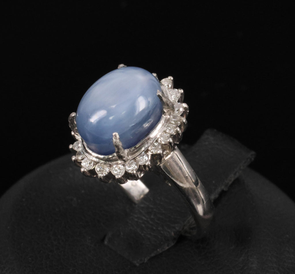 Estate 8.04ct Natural Star Sapphire &0.26ct Diamond Halo Platinum Ring Size 4.75