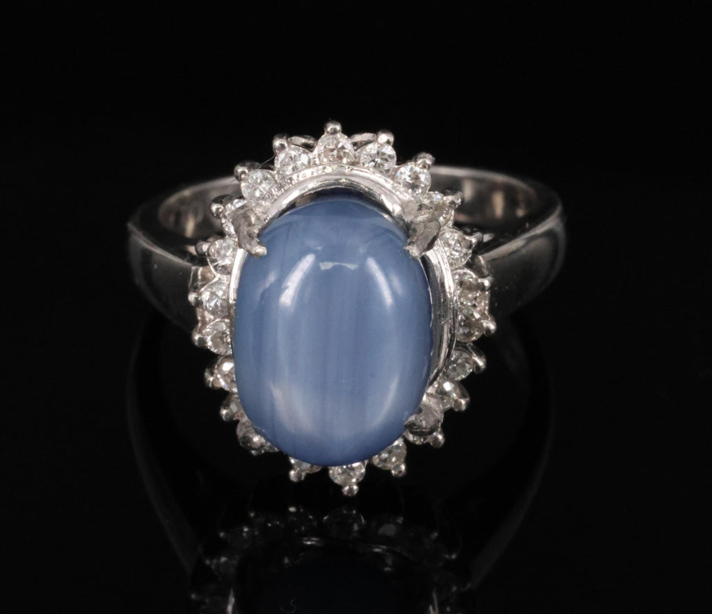 Estate 8.04ct Natural Star Sapphire &0.26ct Diamond Halo Platinum Ring Size 4.75