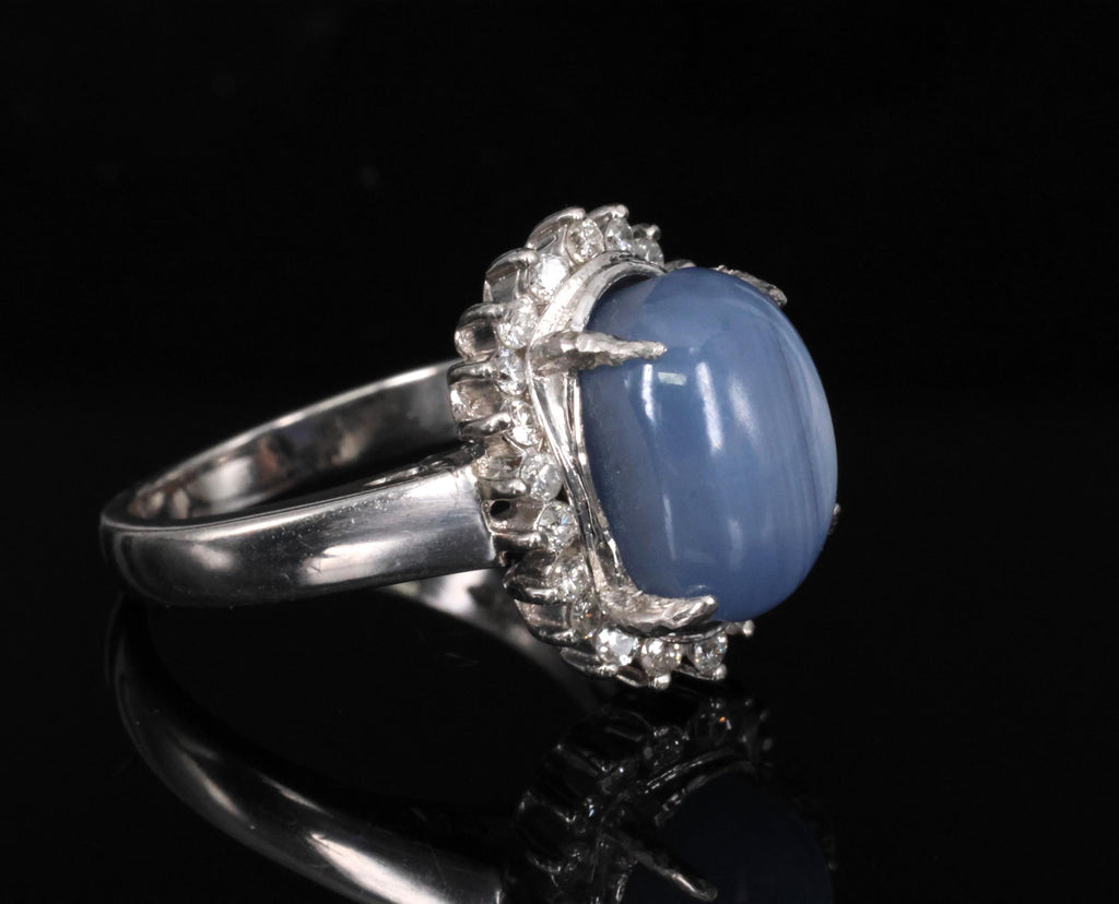 Estate 8.04ct Natural Star Sapphire &0.26ct Diamond Halo Platinum Ring Size 4.75