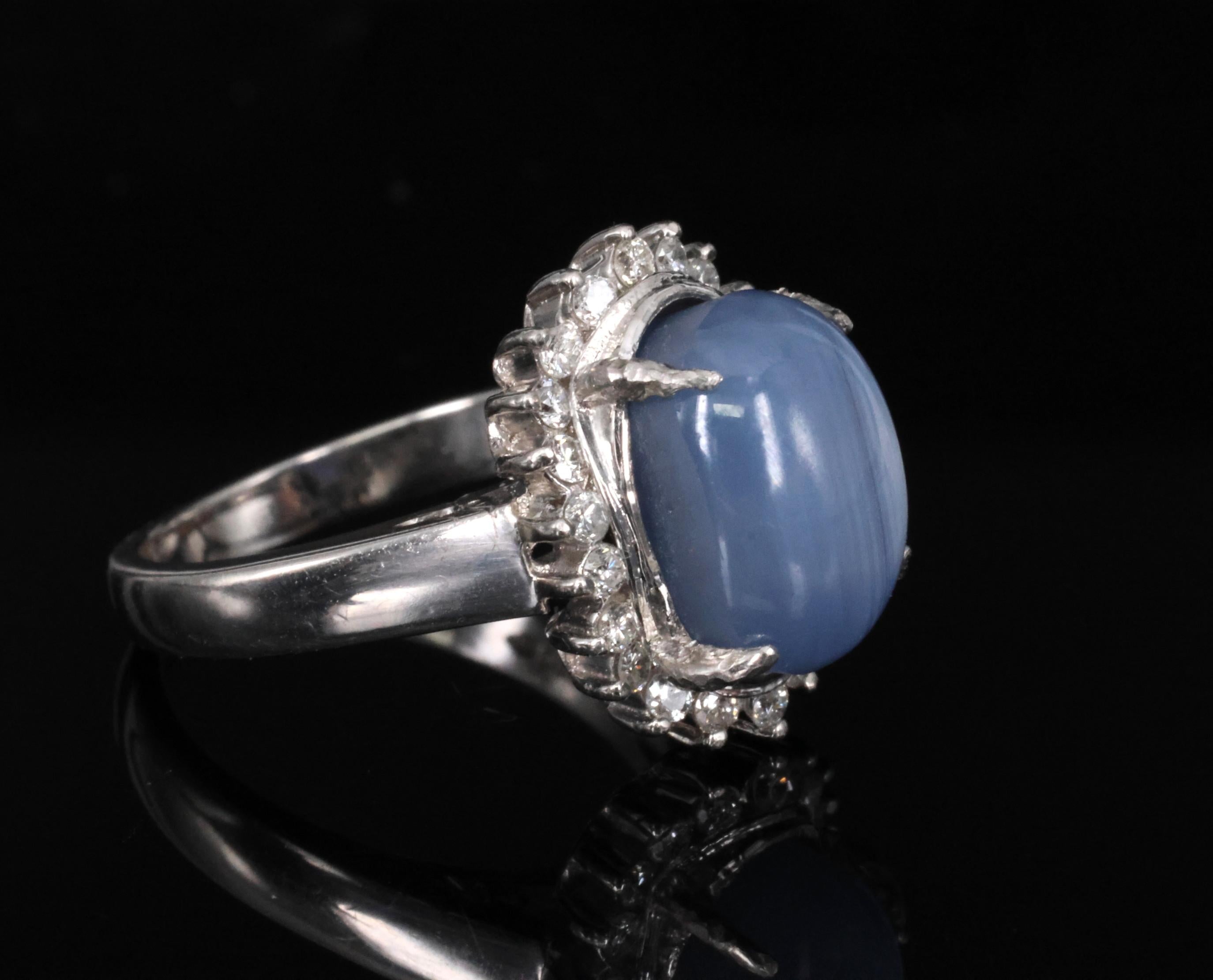 Estate 8.04ct Natural Star Sapphire &0.26ct Diamond Halo Platinum Ring Size 4.75